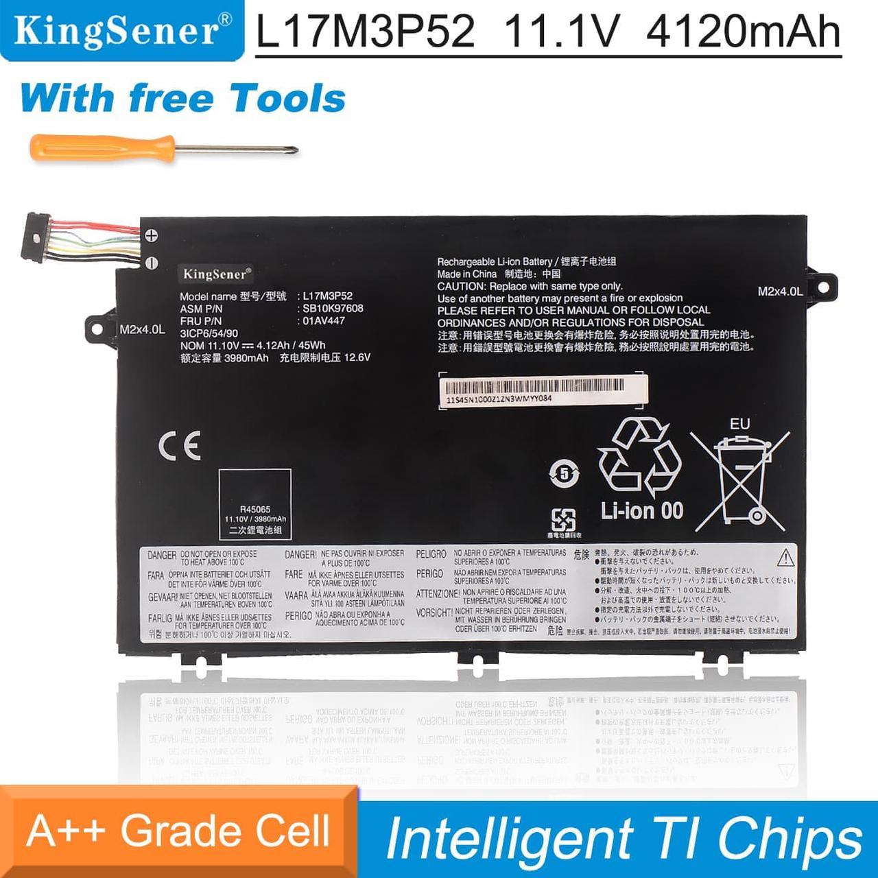 Kingsener L17M3P52 4120mAh Laptop battery For E480 E485 E495 E580 E585 E490 E590 E595 R480 Series Notebook L17L3P51 L17C3P51 L17M3P51 01AV445 01AV446 01AV447 01AV448