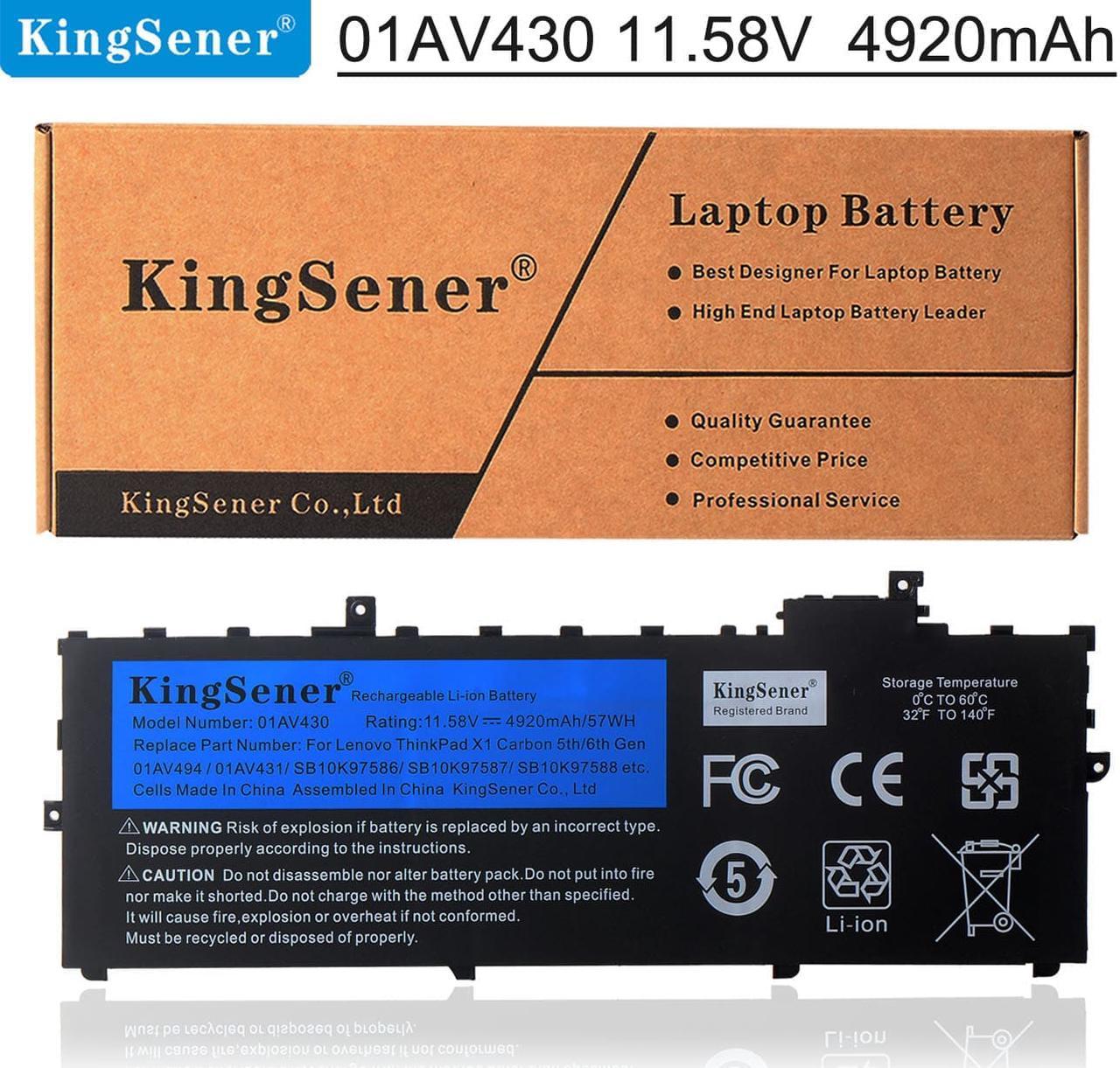 Kingsener 01AV494 01AV430 4.92Ah Laptop Battery For Lenovo Thinkpad X1 Carbon 5th 2017 6th 2018 Series 01AV429 SB10K97586 01AV431 SB10K97587 SB10K97588