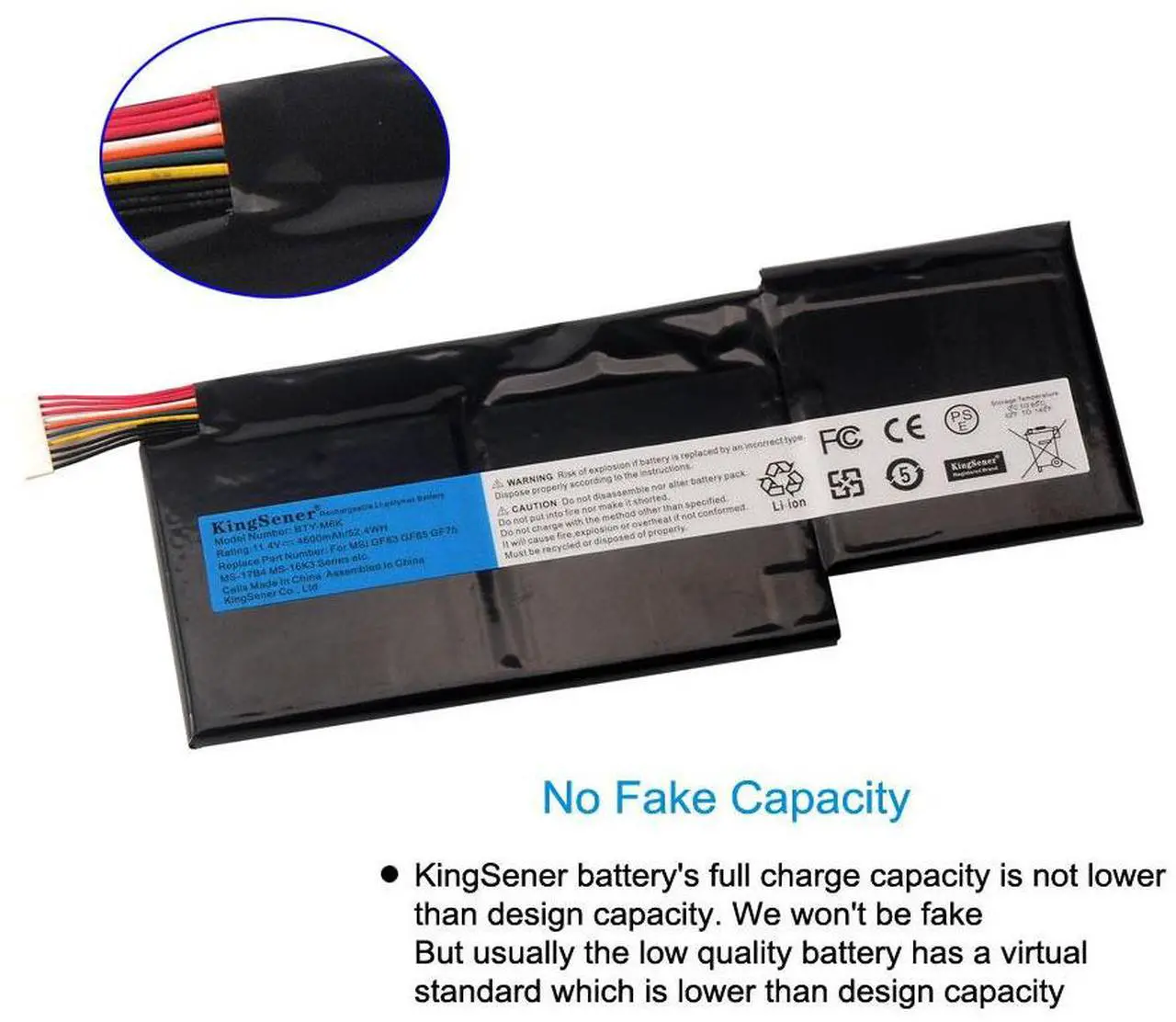 Alt view image 2 of 6 - Kingsener BTY-M6K Laptop Battery for Stealth Pro MS-17B4 MS-16K3 GF63 Thin 8RD 8RD-031TH 8RC 8RC-034CZ GF75 Thin 3RD 8RC 9SC 9SC-088CN GF65 Thin 9SE/SX Bravo 15 17 A4DCR series