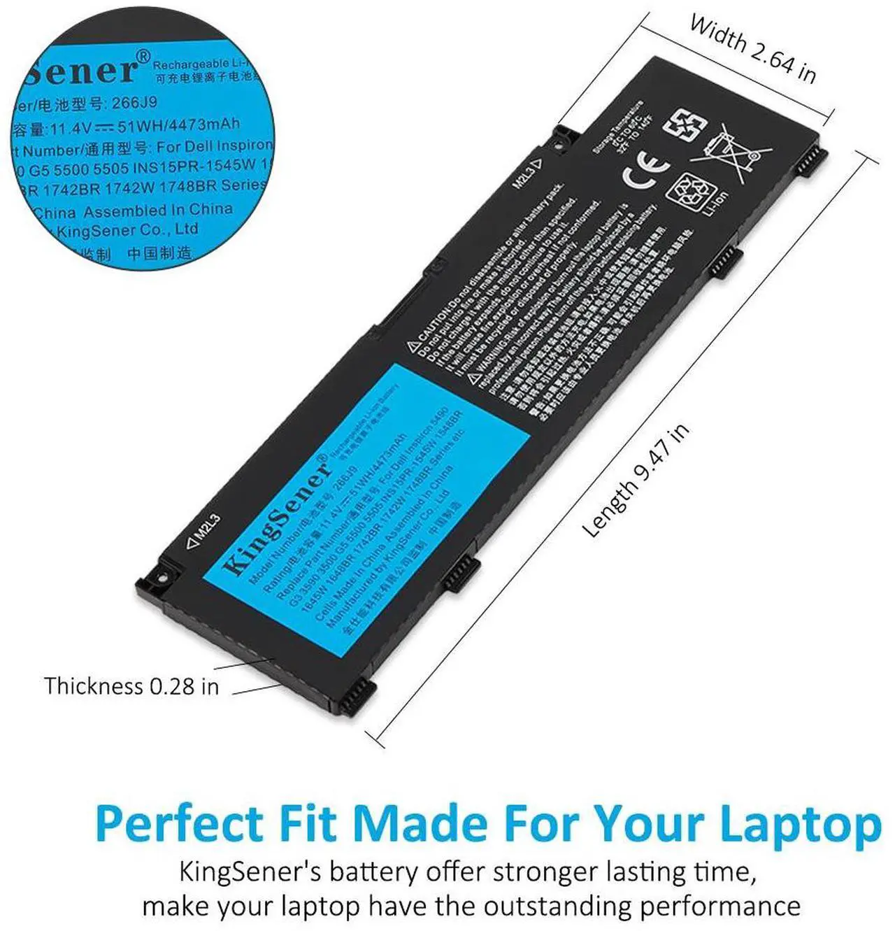 Alt view image 3 of 5 - Kingsener 266J9 Laptop Battery For Dell Inspiron 14 5490 G3 15 3590 3500 G5 15 5500 5505 11.4V 51WH