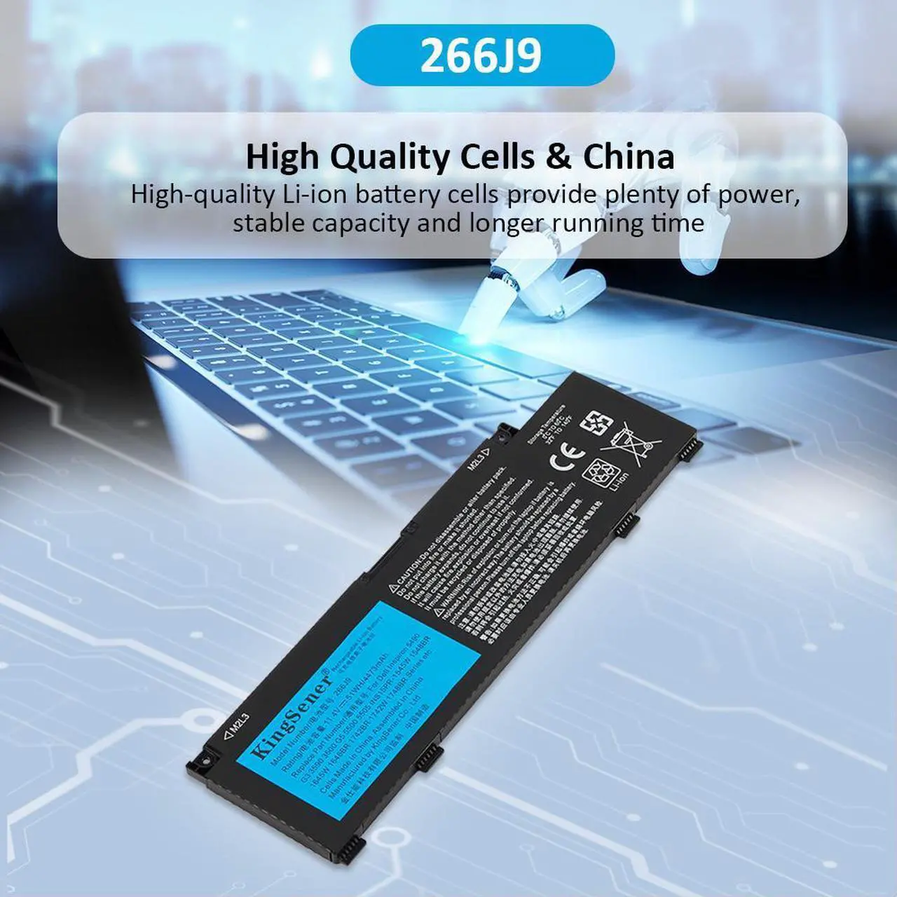Alt view image 5 of 5 - Kingsener 266J9 Laptop Battery For Dell Inspiron 14 5490 G3 15 3590 3500 G5 15 5500 5505 11.4V 51WH
