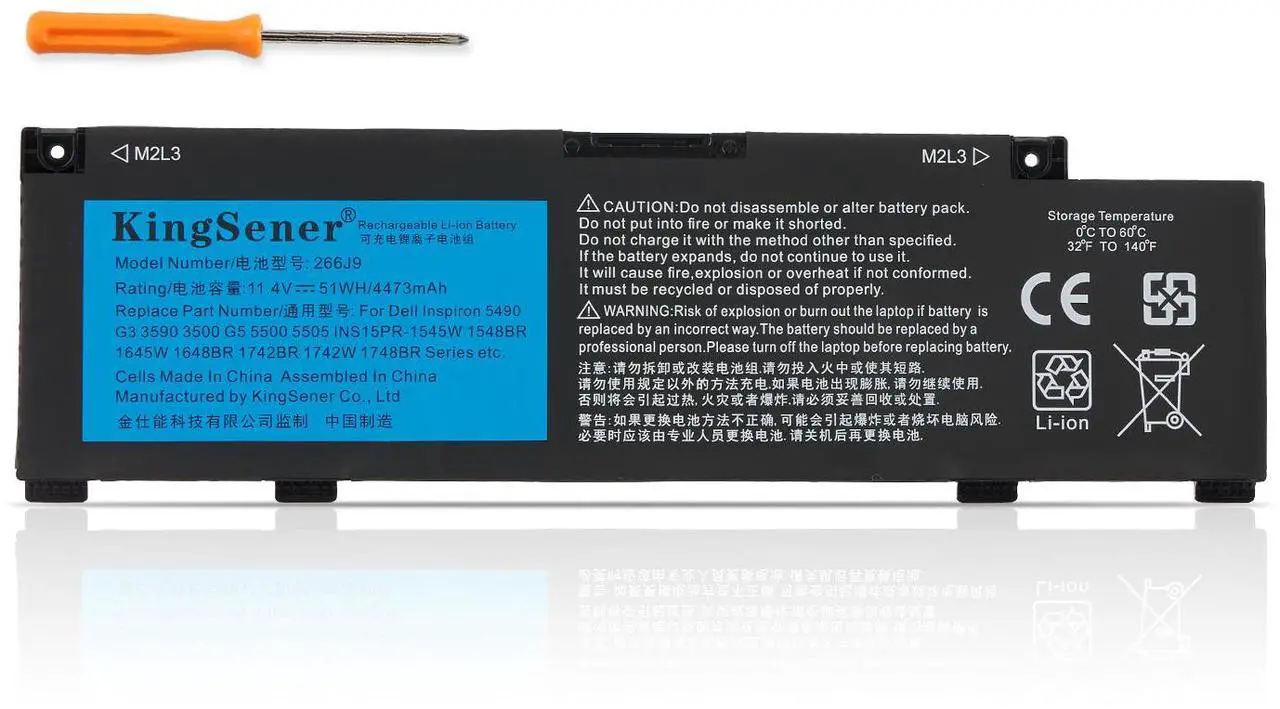 Main image of Kingsener 266J9 Laptop Battery For Dell Inspiron 14 5490 G3 15 3590 3500 G5 15 5500 5505 11.4V 51WH