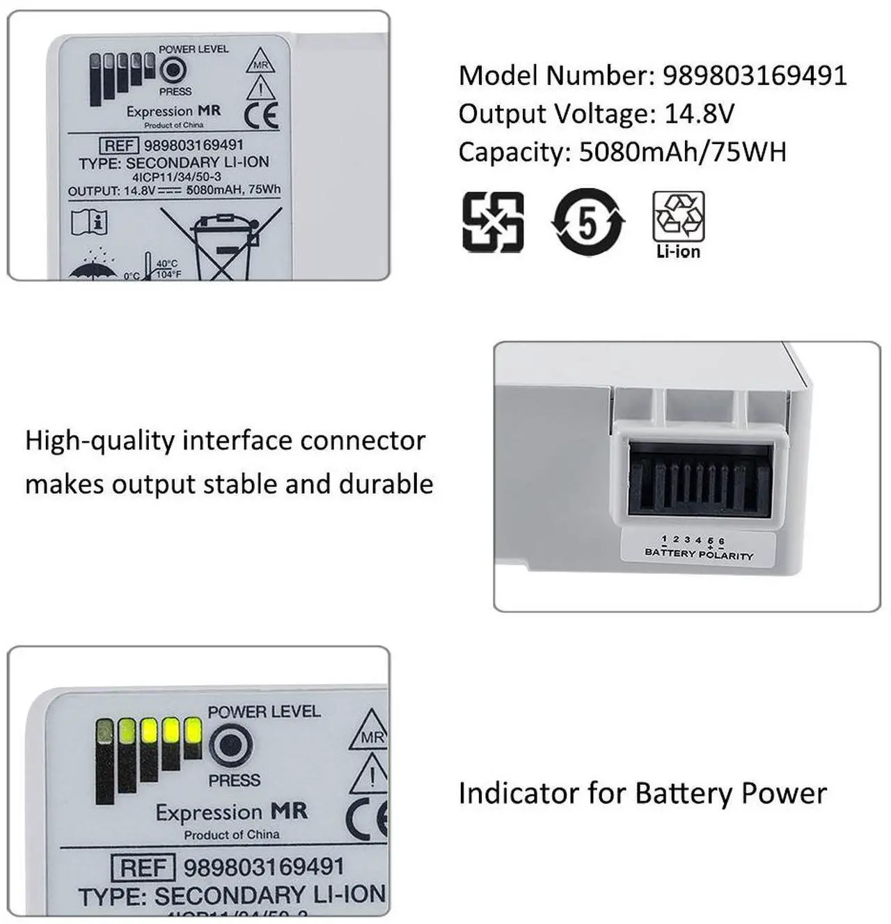 Alt view image 6 of 7 - Kingsener 989803169491 Replacement Battery for Invivo Expression MR 9093 Precess 14.8V 5080mAh 75Wh