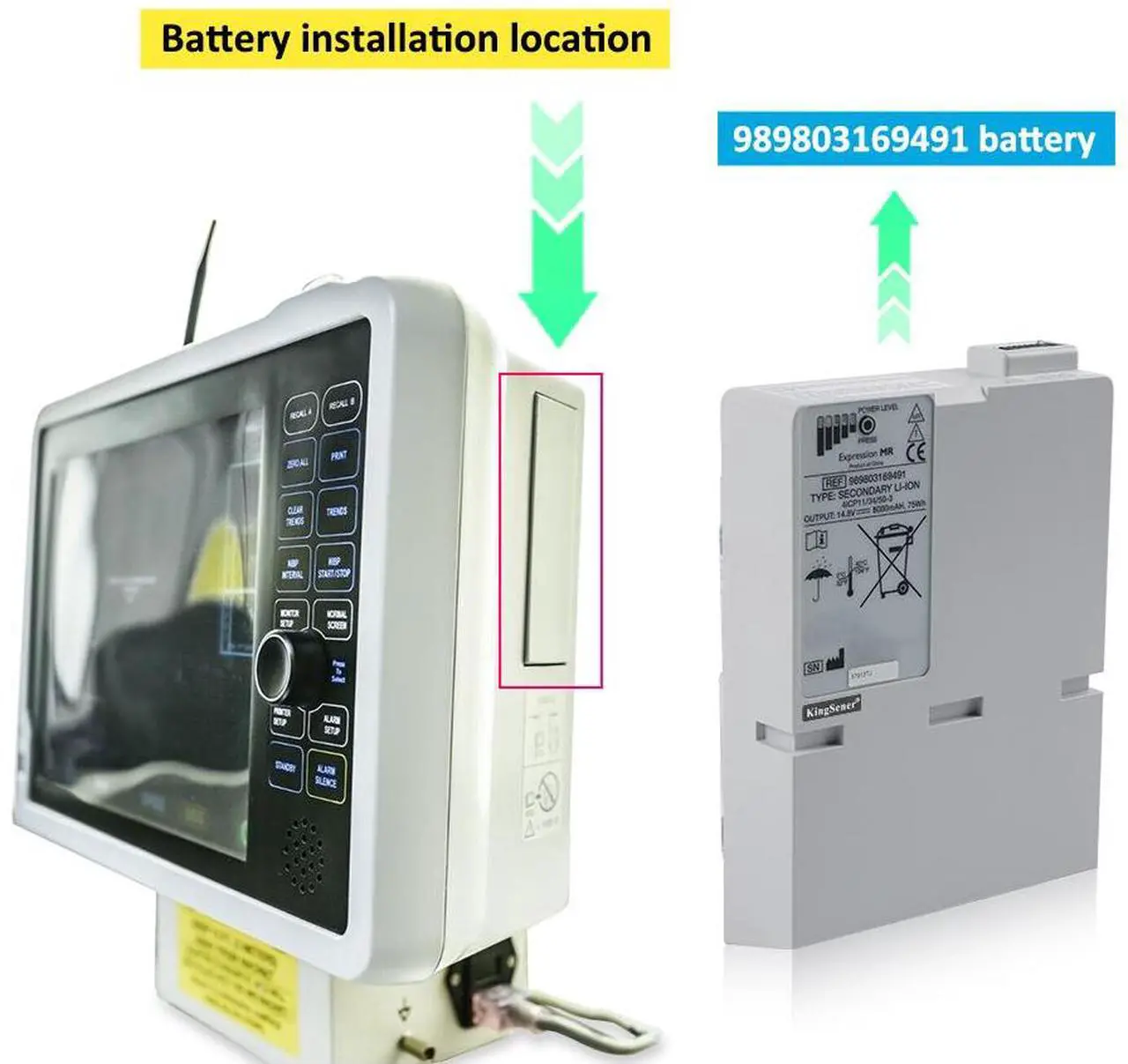 Alt view image 7 of 7 - Kingsener 989803169491 Replacement Battery for Invivo Expression MR 9093 Precess 14.8V 5080mAh 75Wh