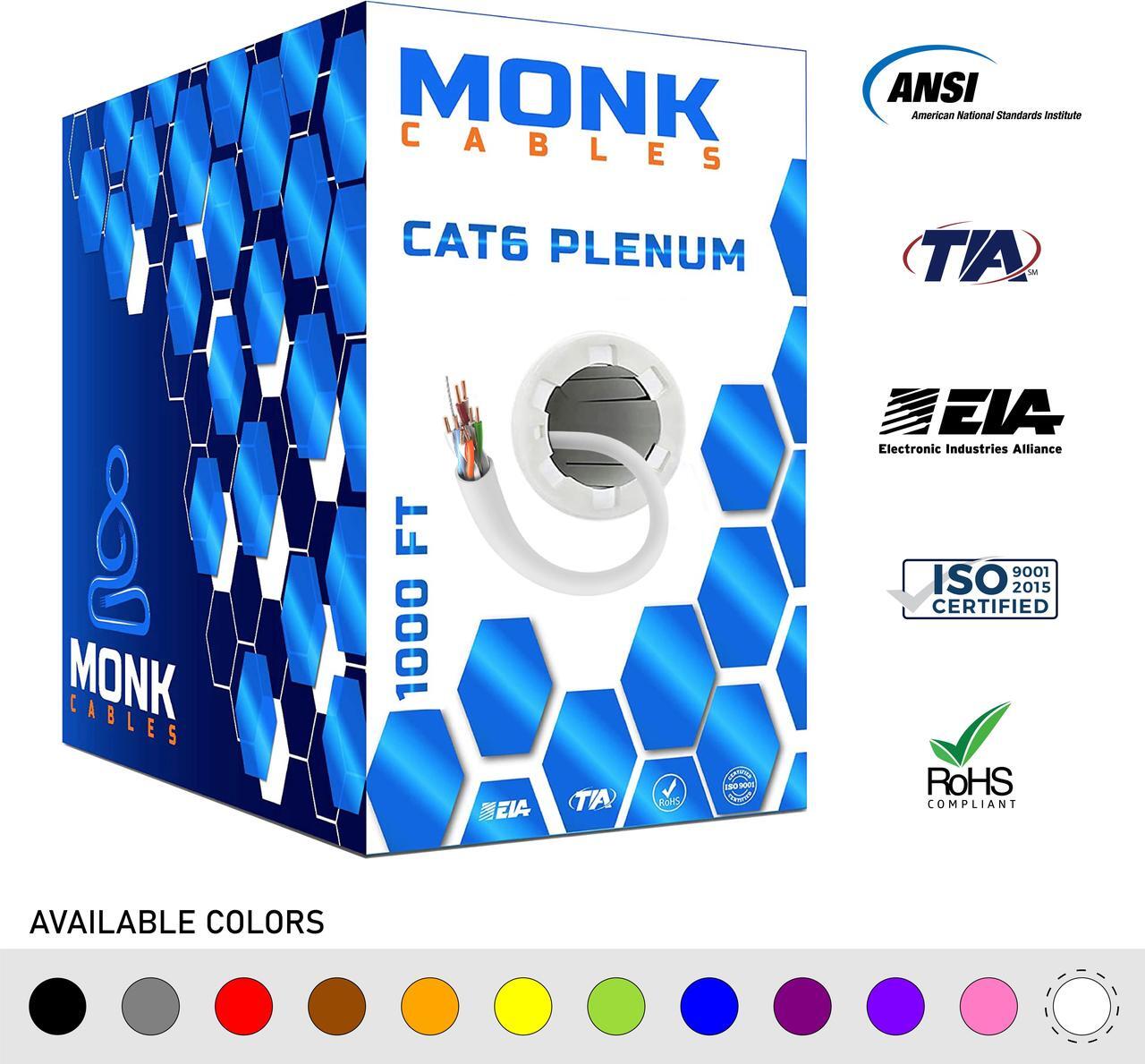 Main image of Monk Cable CAT6 Plenum Cable | Solid Internet Wire | CMP Plenum Rated | 23AWG 550MHz UTP | Network Ethernet Cable Bulk 900ft White