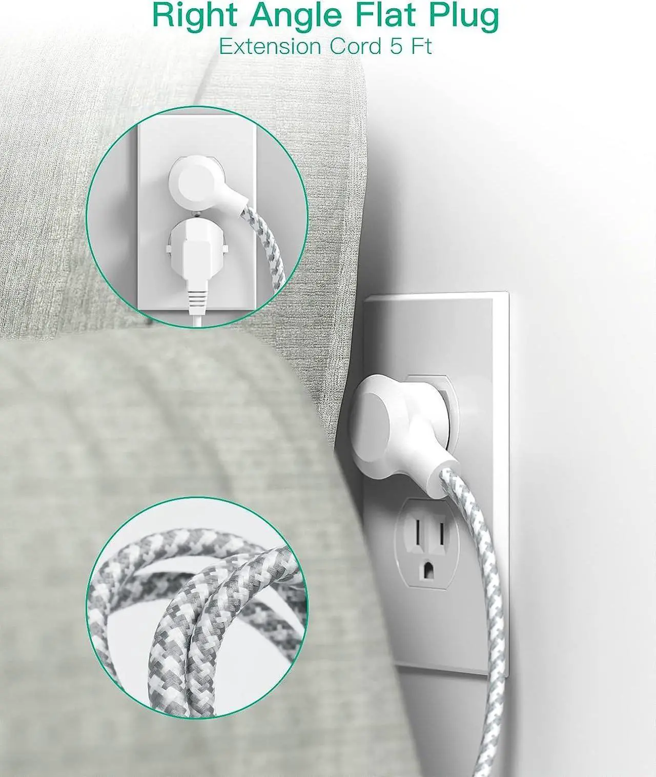 Alt view image 5 of 7 - Mifaso Power Strip USB C Power Delivery 20W - Flat Plug with 3 Outlets 3 USB Ports(1), 5ft Braided Extension Cord, Compact for Cruise Ship, Travel, Home and Dorm