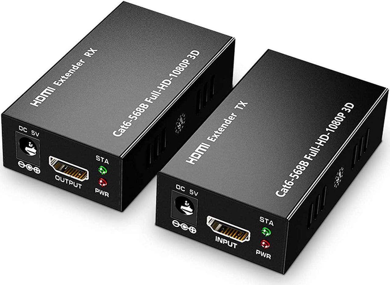 HDMI Extender 196ft/60m Over LAN Single CAT5e/CAT6A/CAT7,HDMI to RJ45 Network Adapter,RJ45 to HDMI Uncompressed 1080P@60Hz,Direct 1 to 1 Extender,Network LAN,Network Extension