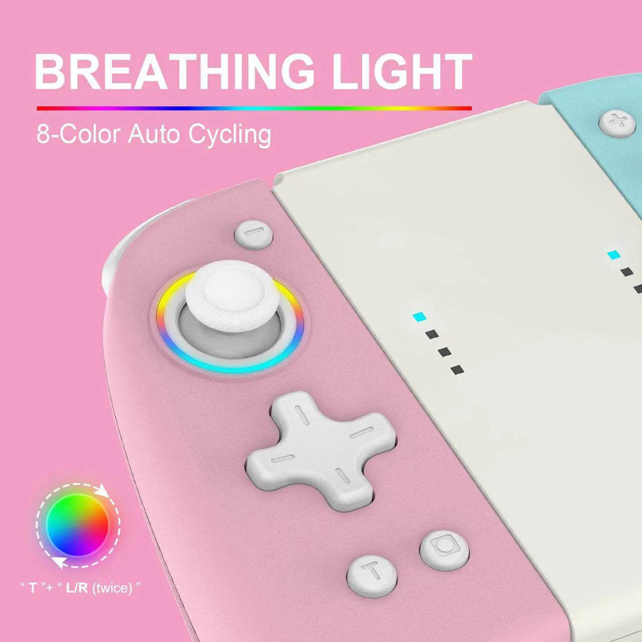 Alt view image 5 of 7 - Joypad Controller for Nintendo Switch,Wireless Joy Con Replacement Switch Controller 8 Color Adjustable RGB LED Joypad Controller with Color Light Wake-Up/Turbo/Dual Shock/Vibration/Glare Gamepad Pink