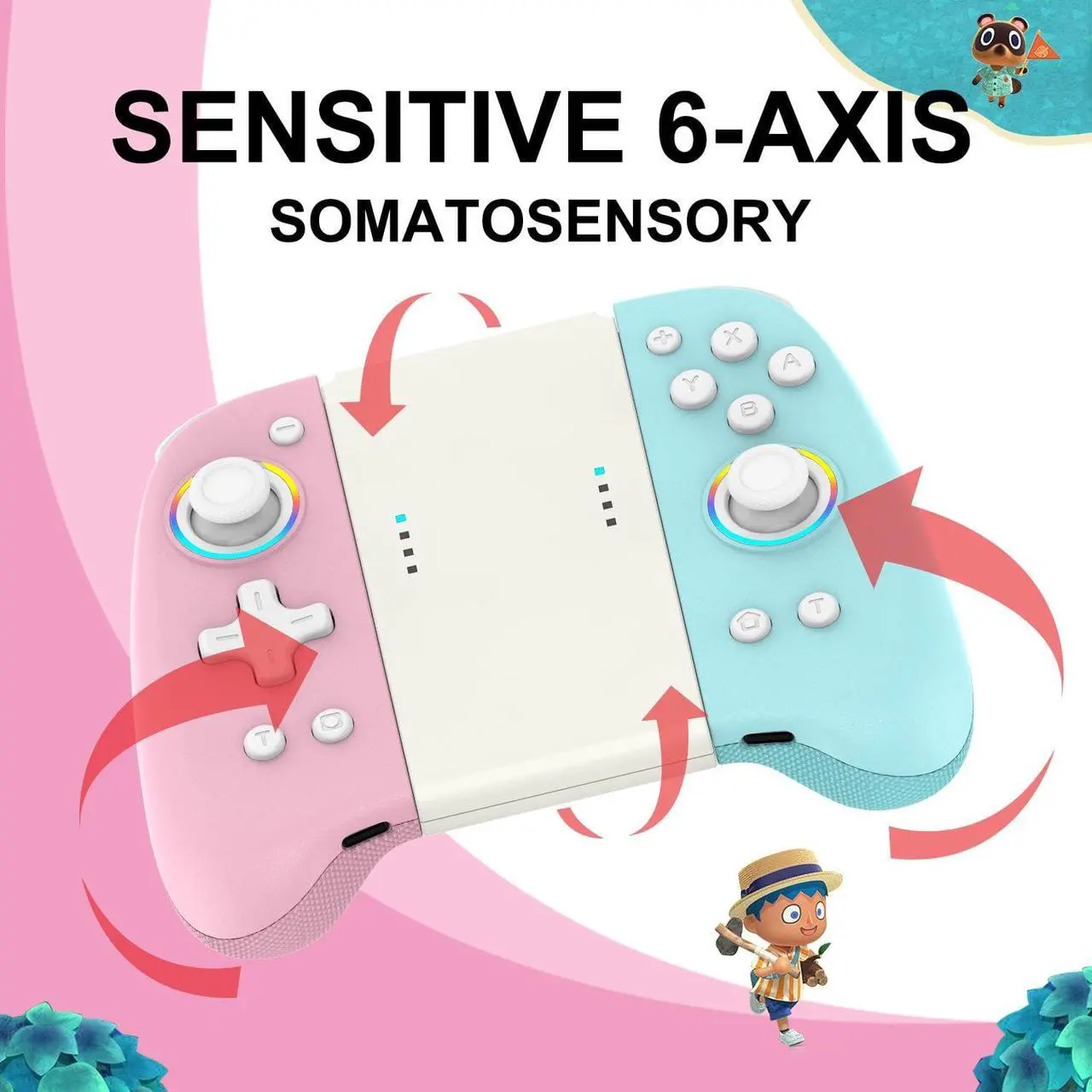 Alt view image 6 of 7 - Joypad Controller for Nintendo Switch,Wireless Joy Con Replacement Switch Controller 8 Color Adjustable RGB LED Joypad Controller with Color Light Wake-Up/Turbo/Dual Shock/Vibration/Glare Gamepad Pink