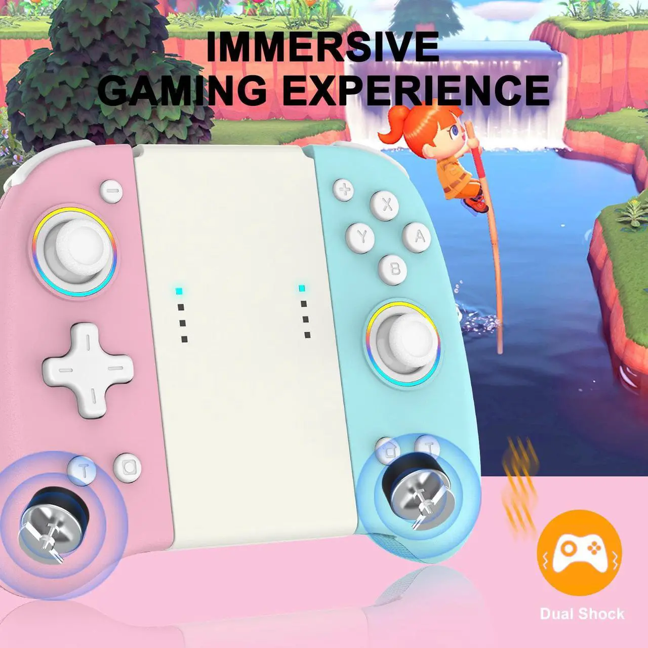 Alt view image 7 of 7 - Joypad Controller for Nintendo Switch,Wireless Joy Con Replacement Switch Controller 8 Color Adjustable RGB LED Joypad Controller with Color Light Wake-Up/Turbo/Dual Shock/Vibration/Glare Gamepad Pink