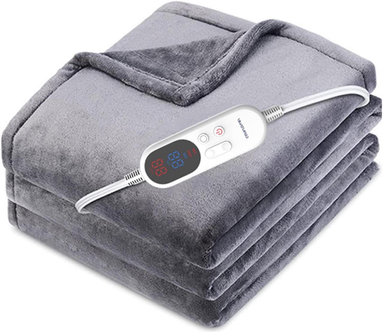 Heated Blanket Electric Throw, 51" x 60" Soft 220GSM Dual Sided Flannel Blanket with 6 Gear Temperature Heating Level and 1-12 Hour Timing, Warm Cozy Fast Heating Overheating Protection Blanket, Machi