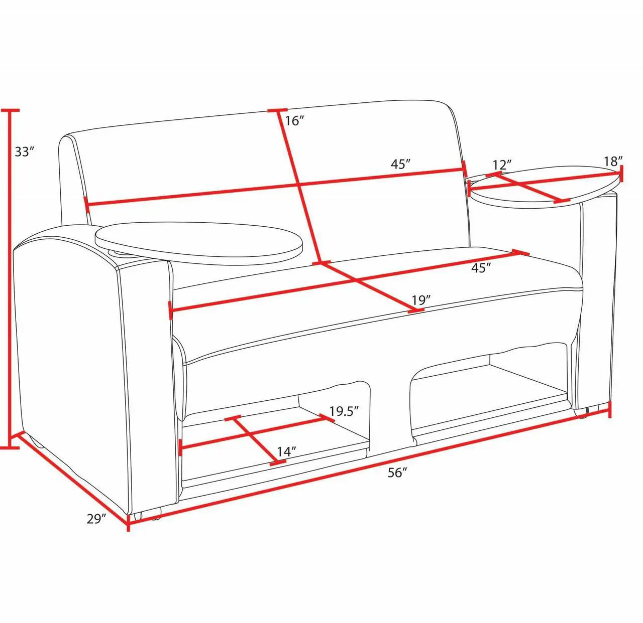 Alt view image 3 of 7 - Supernova Tablet Arm Loveseat w/ Storage- Grey/Ash Grey