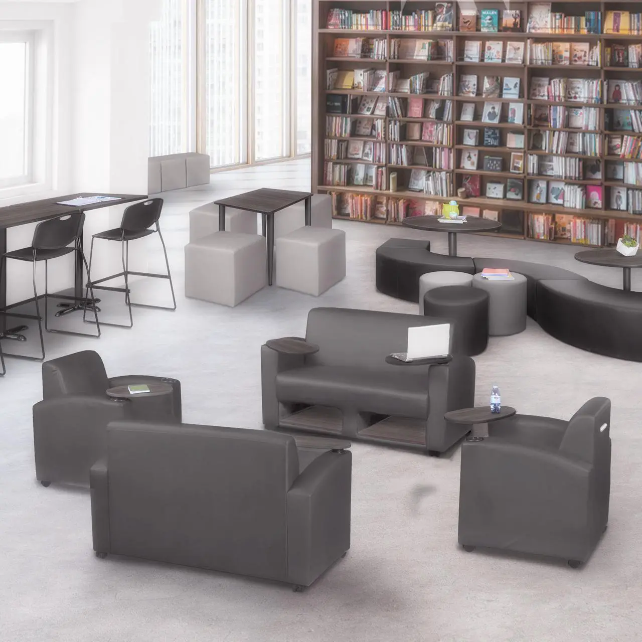 Alt view image 2 of 7 - Supernova Tablet Arm Loveseat w/ Storage- Grey/Ash Grey