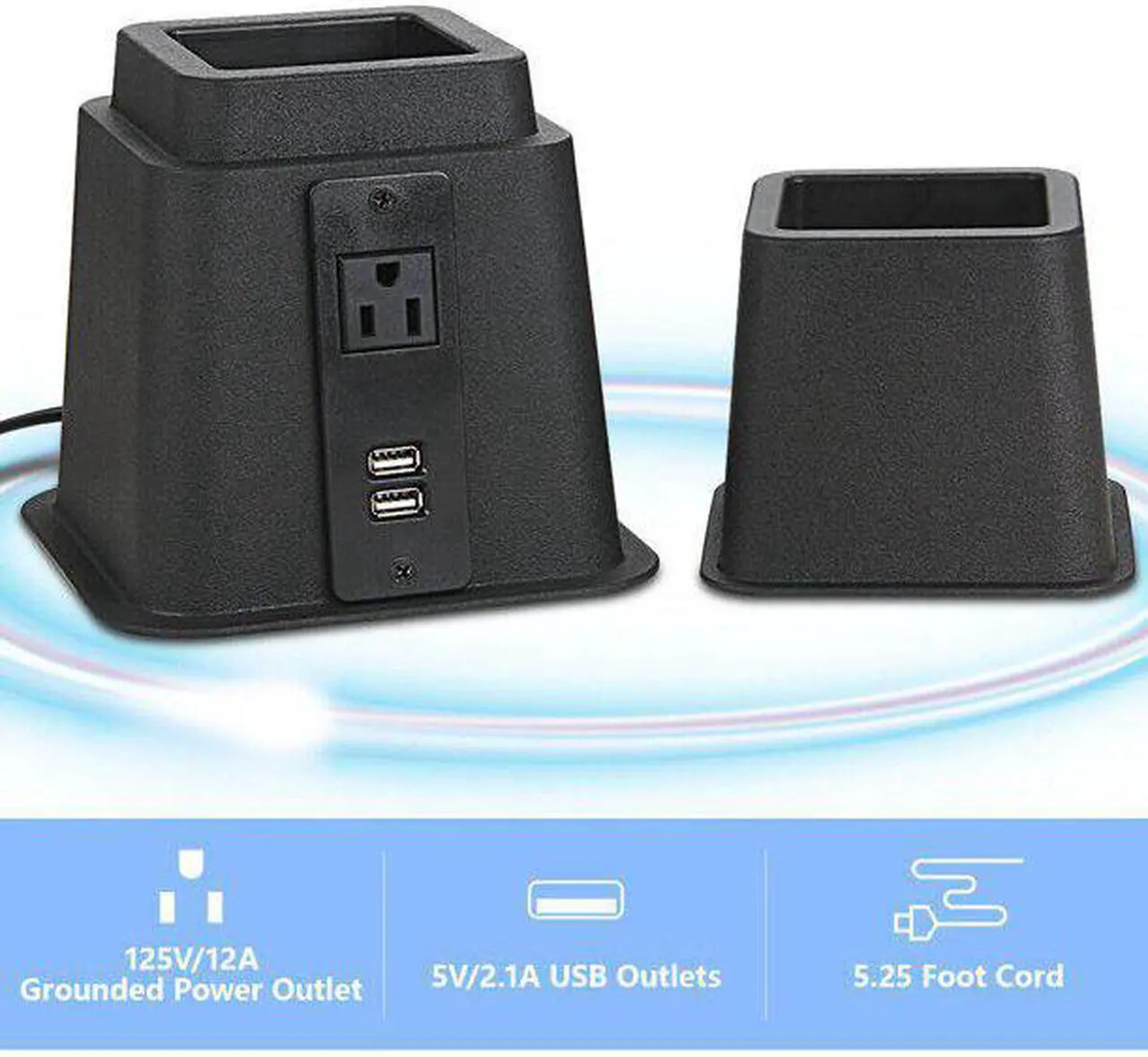 Alt view image 5 of 6 - Butizone Bed Risers with Power Outlet and USB Ports, Adjustable Heavy Duty Furniture Riser Bed Lifts for Bed, Sofa and Table Set of 4, Black