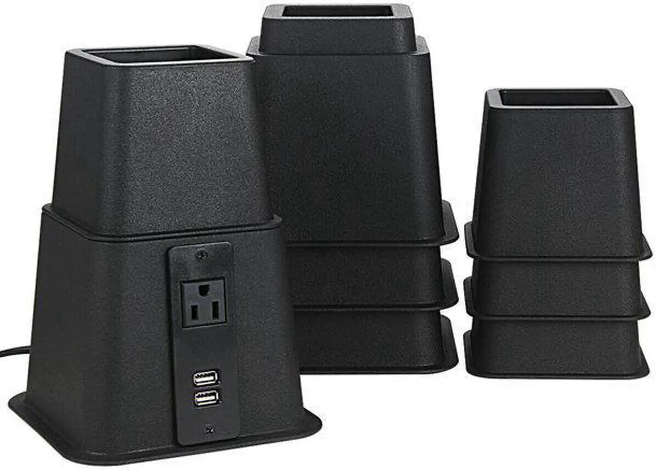 Alt view image 6 of 6 - Butizone Bed Risers with Power Outlet and USB Ports, Adjustable Heavy Duty Furniture Riser Bed Lifts for Bed, Sofa and Table Set of 4, Black