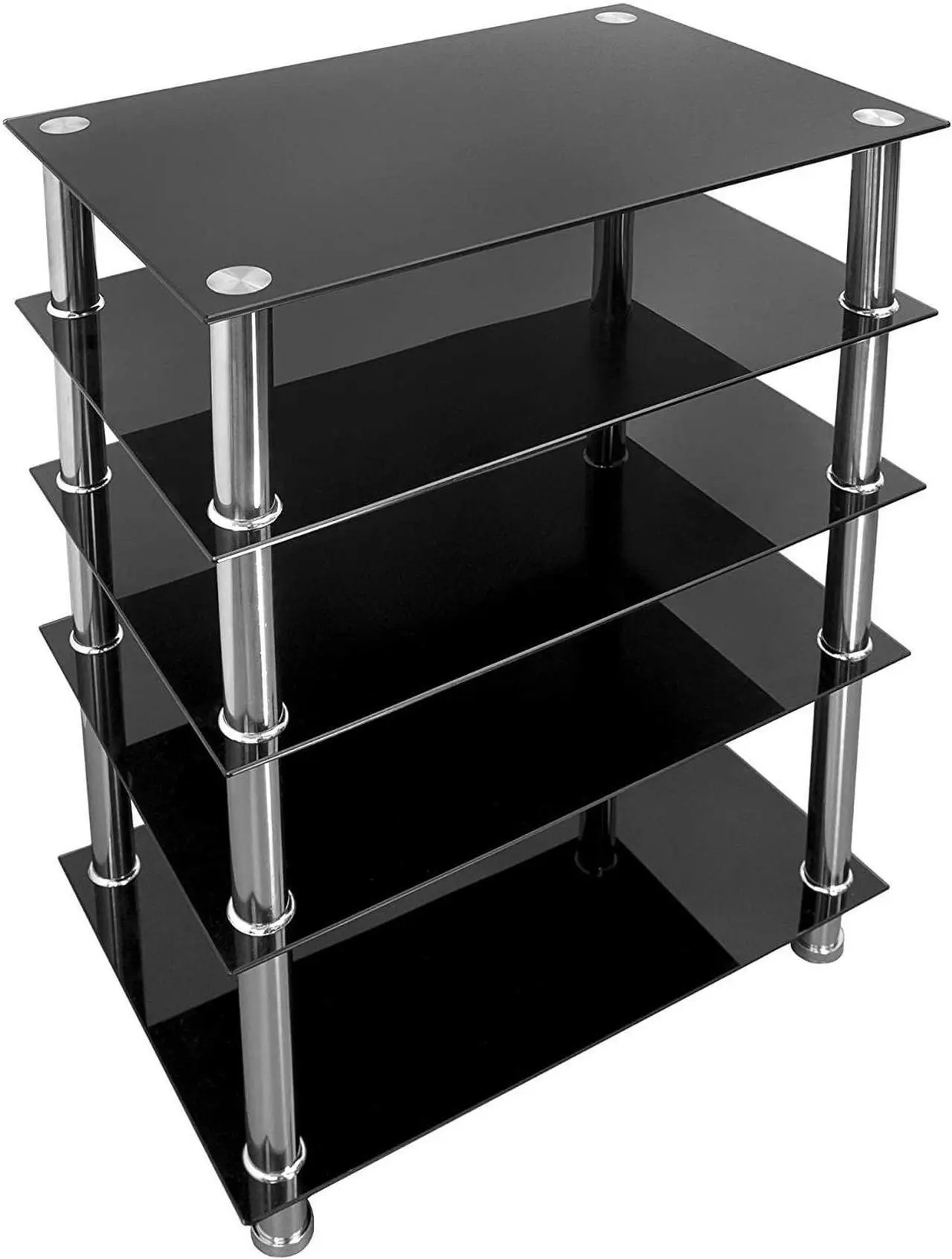 Main image of Mount-It! Tempered Glass AV Component Media Stand, Audio Tower and Media Center with 5 Shelves, 220 Lbs Total Capacity, Black Shelves Chrome Legs (MI-8671)