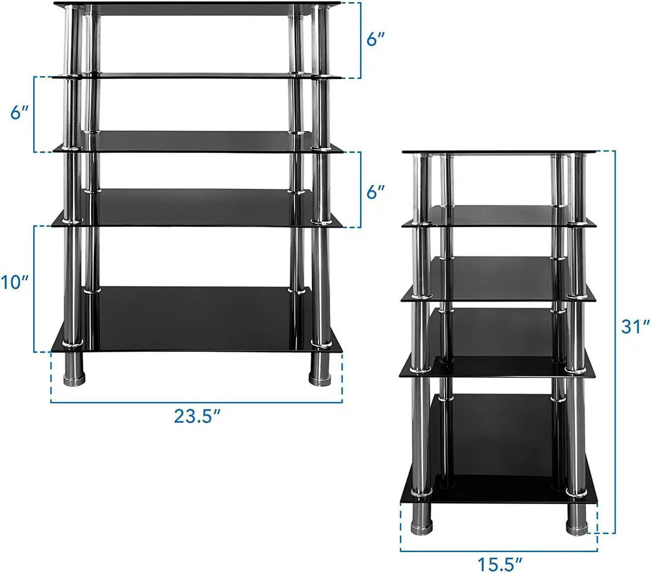 Alt view image 6 of 7 - Mount-It! Tempered Glass AV Component Media Stand, Audio Tower and Media Center with 5 Shelves, 220 Lbs Total Capacity, Black Shelves Chrome Legs (MI-8671)
