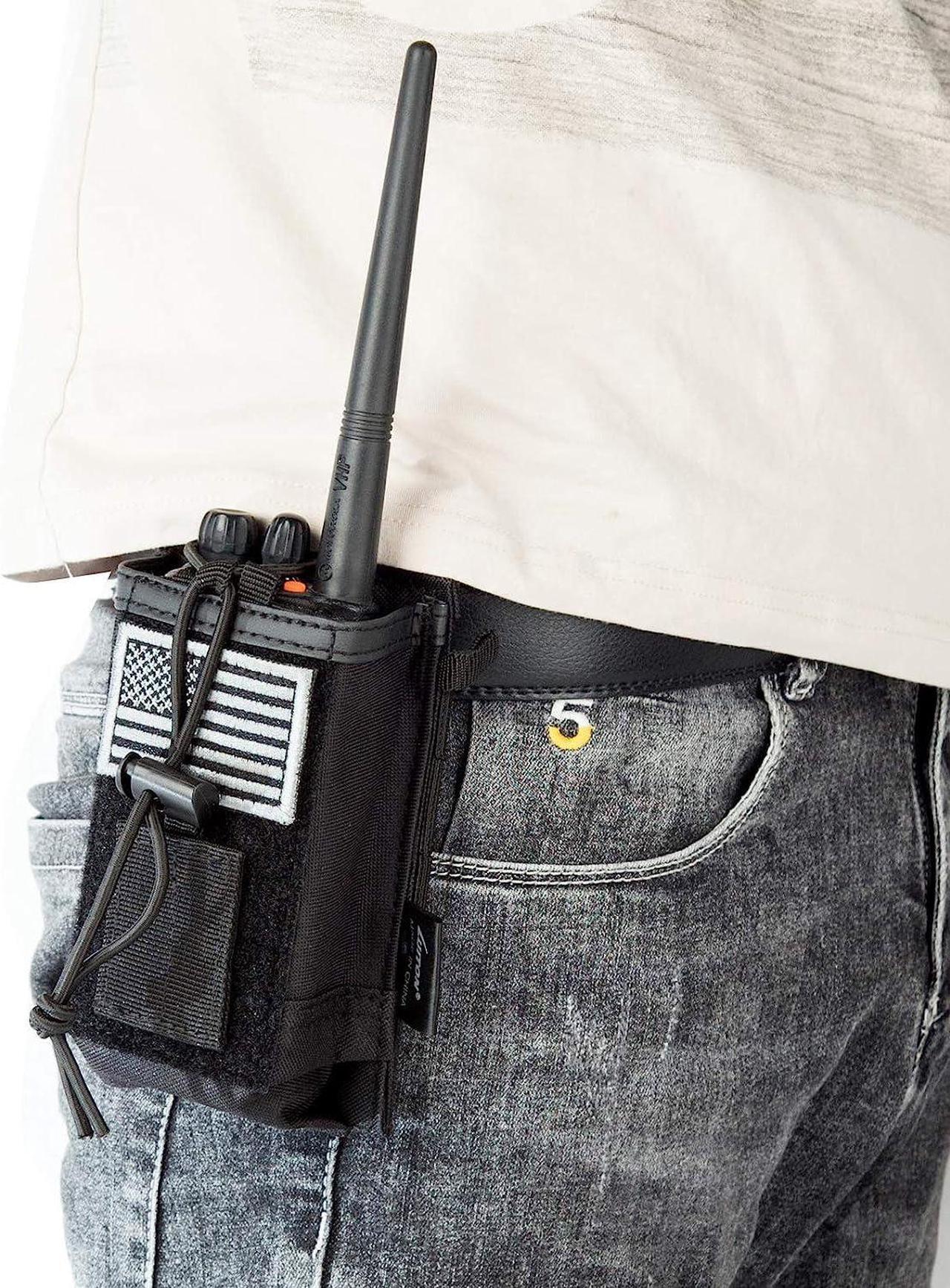 Alt view image 4 of 7 - 2 Pack Tactical Radio Holder Radio Case Molle Radio Holster Military Heavy Duty Radios Pouch Bag for Two Ways Walkie Talkies Adjustable Storage with 3 Pack Patch