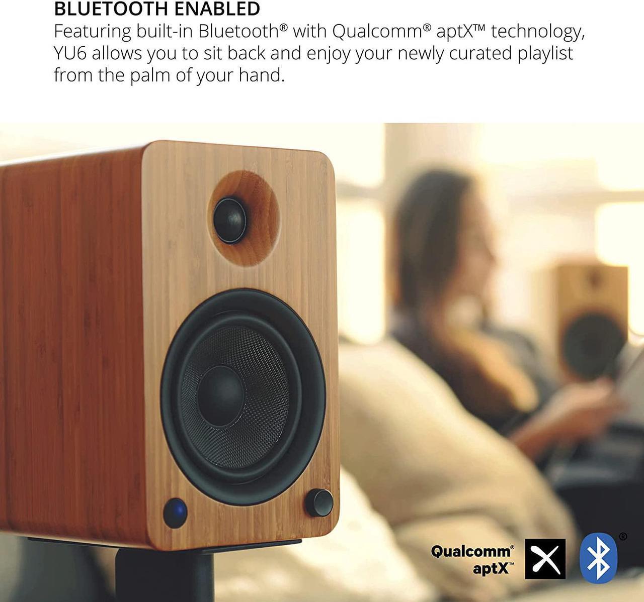 Alt view image 3 of 7 - Kanto YU6MB 200W Bookshelf Speakers with Bluetooth with Kanto SP32PL 32 Inch Fixed-Height Stands for Bookshelf Speakers and an AT-LP120XUSB-BK Direct-Drive 3-Speed Manual USB Turntable (2022)