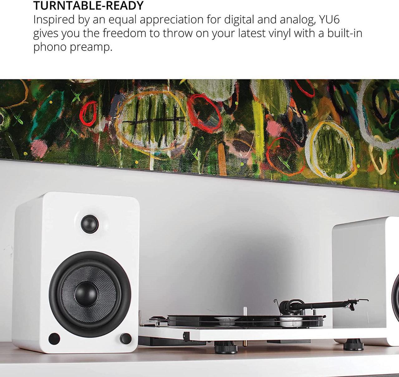 Alt view image 4 of 7 - Kanto YU6MW 200W Bookshelf Speakers with Bluetooth - Matte White (Pair) with Kanto SP26PLW 26" Fixed-Height Stands for Bookshelf Speakers - White (Pair) (2022)