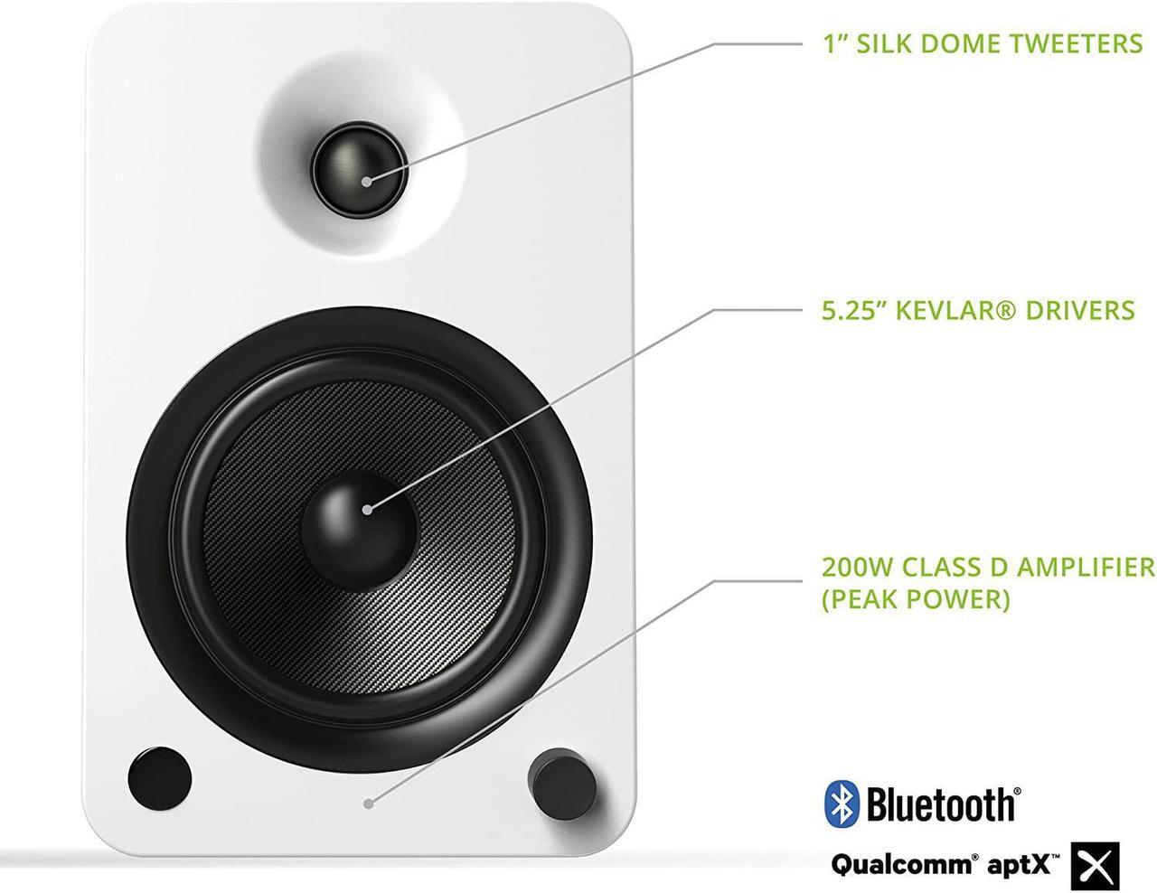 Alt view image 3 of 7 - Kanto YU6MW 200W Bookshelf Speakers with Bluetooth - Matte White (Pair) with Kanto SP26PLW 26" Fixed-Height Stands for Bookshelf Speakers - White (Pair) (2022)