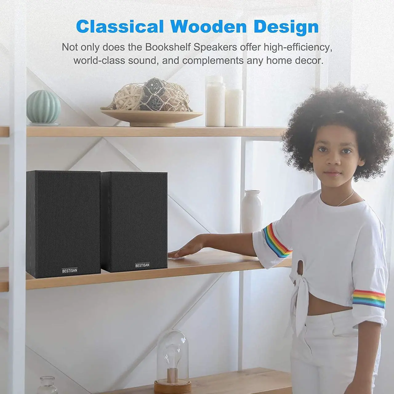 Alt view image 5 of 7 - Bookshelf Speakers, BESTISAN Powered Bookshelf Speakers, Bluetooth 5.0 Bookshelf Speakers with Bass Adjustable, 4 Inch Speakers for TV/Computer/Phone/Record Player, Home Studio Speakers