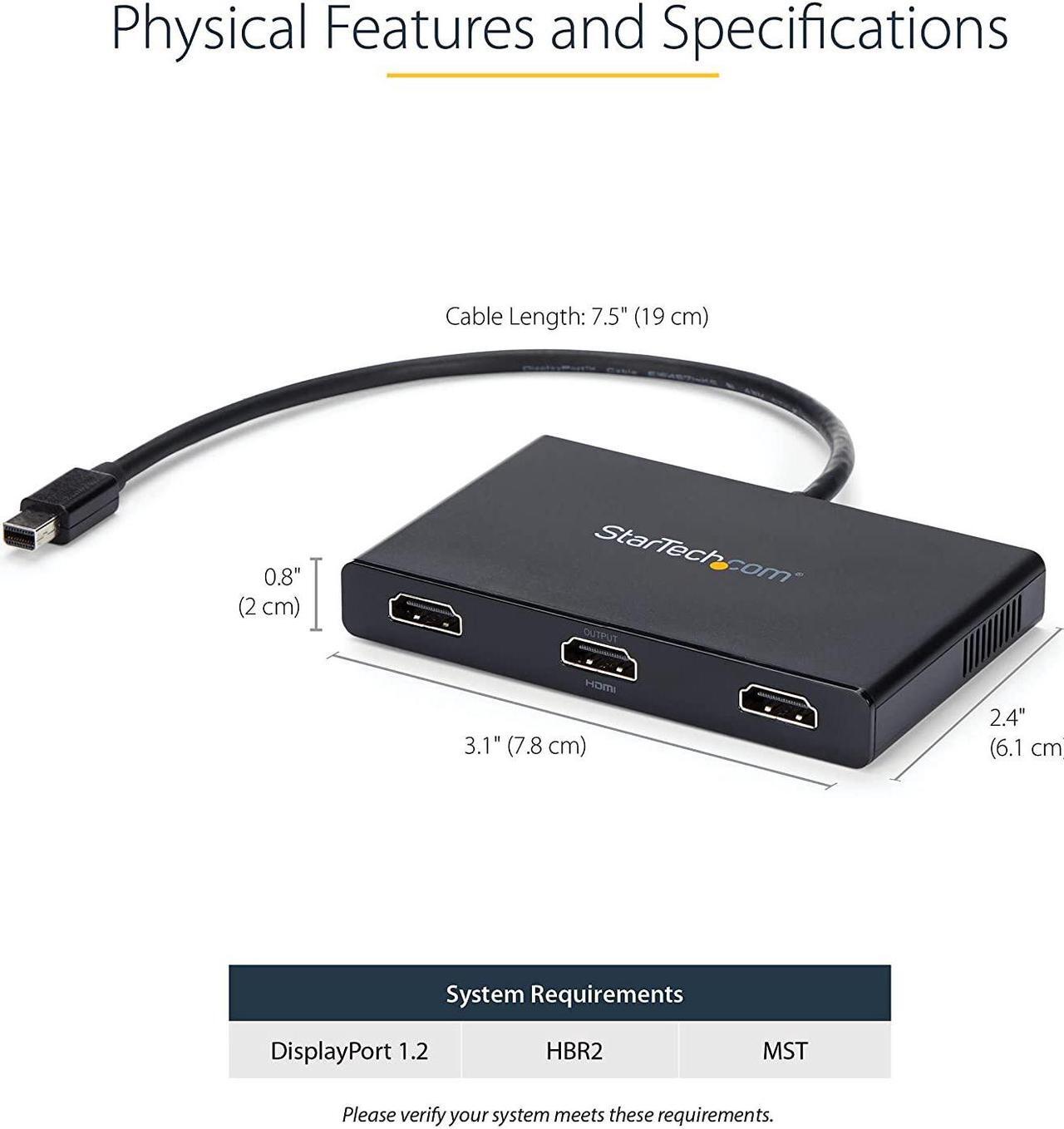Alt view image 3 of 6 - Pro-trade.com 3-Port Multi Monitor Adapter - Mini DisplayPort to HDMI MST Hub - Triple 1080p/Dual 4K 30Hz - Video Splitter for Extended Desktop Mode on Windows Only - mDP 1.2 to 3x HDMI (MSTMDP123HD)