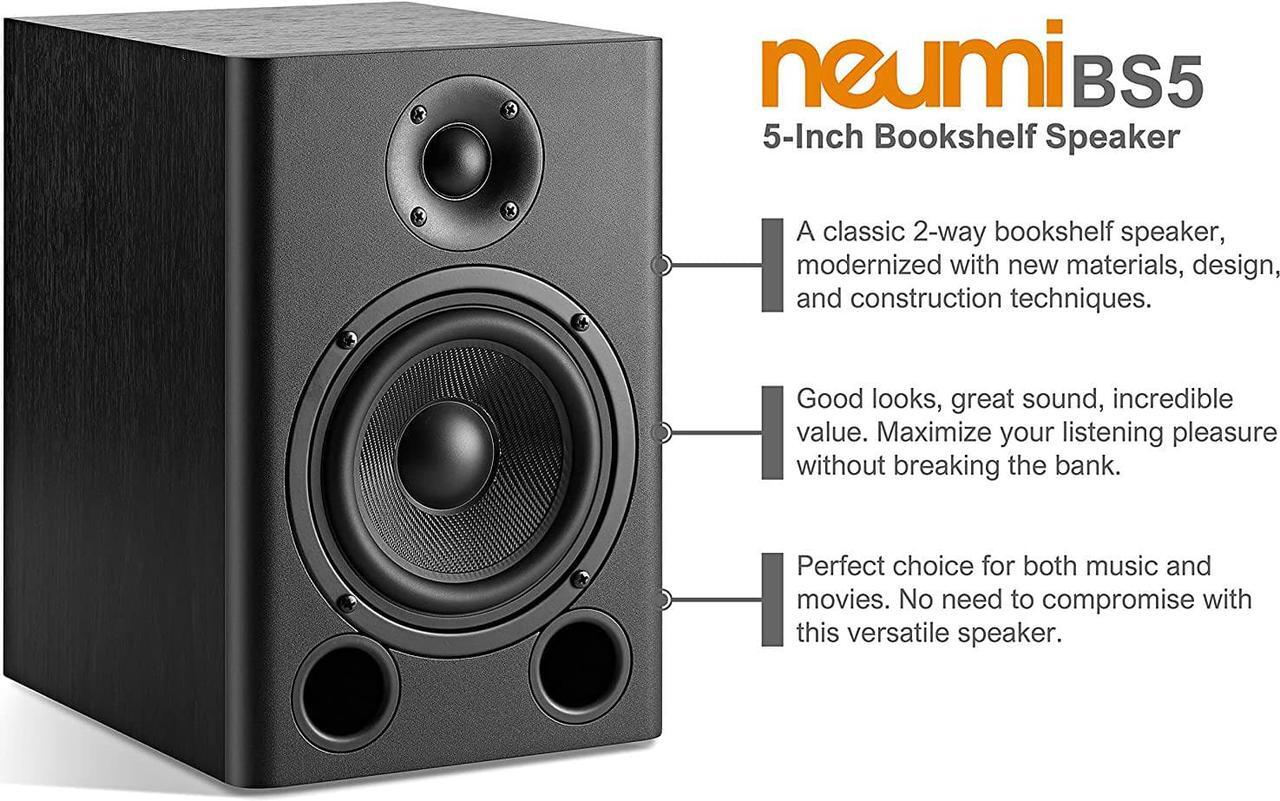 Alt view image 2 of 7 - NEUMI BS5 Passive Bookshelf Speakers, 5-Inch Woofer, 1-Inch Tweeter, Dark Wood, 1 Pair