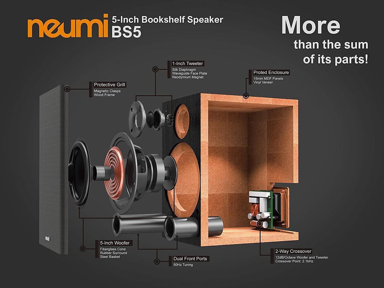Alt view image 3 of 7 - NEUMI BS5 Passive Bookshelf Speakers, 5-Inch Woofer, 1-Inch Tweeter, Dark Wood, 1 Pair