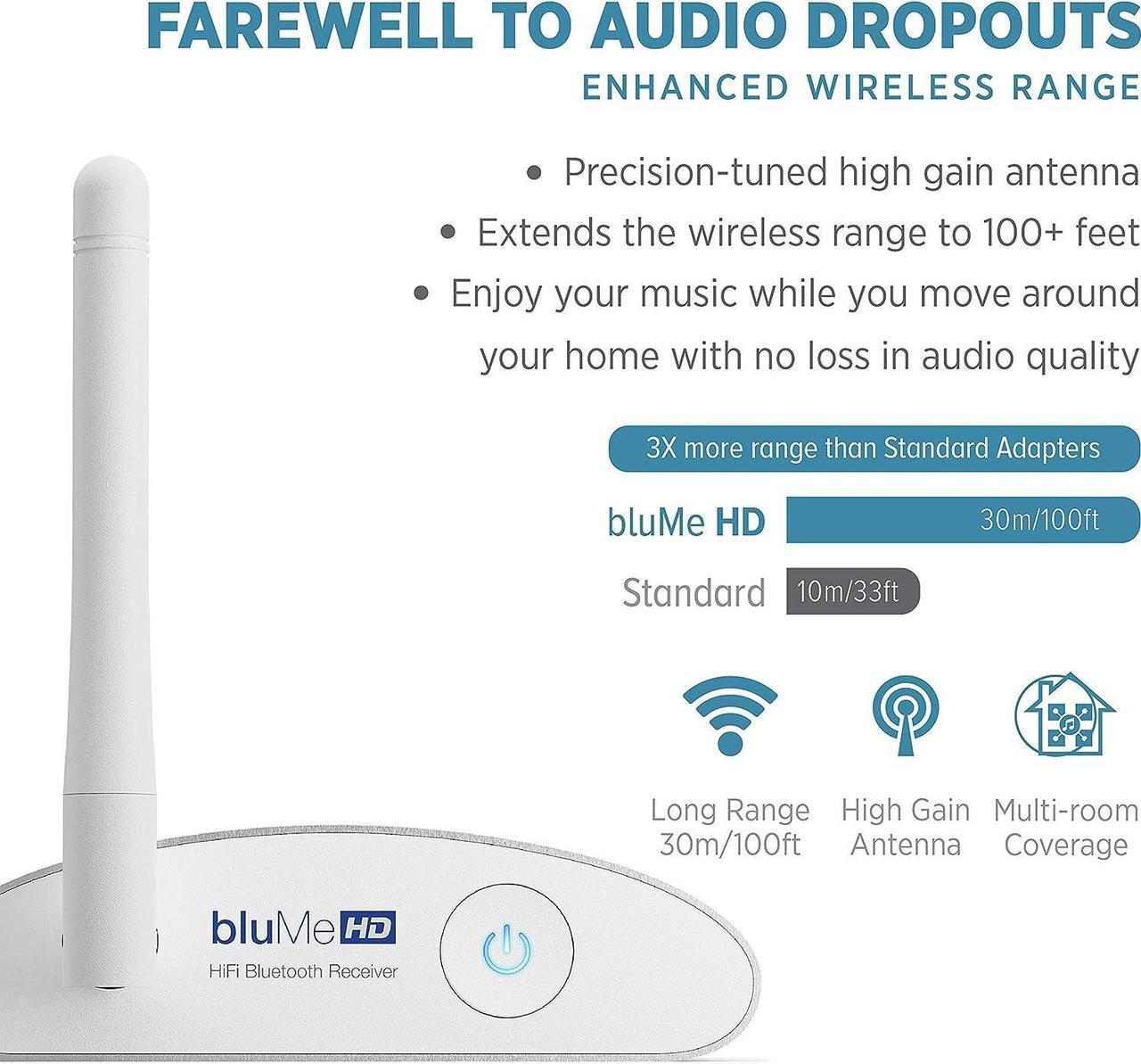 Alt view image 6 of 7 - Auris Blume HD Long Range Bluetooth 5.0 Music Receiver Hi-Fi Audio Adapter with Audiophile DAC & AptX HD for Home Stereo, AV Receiver or Amplifier