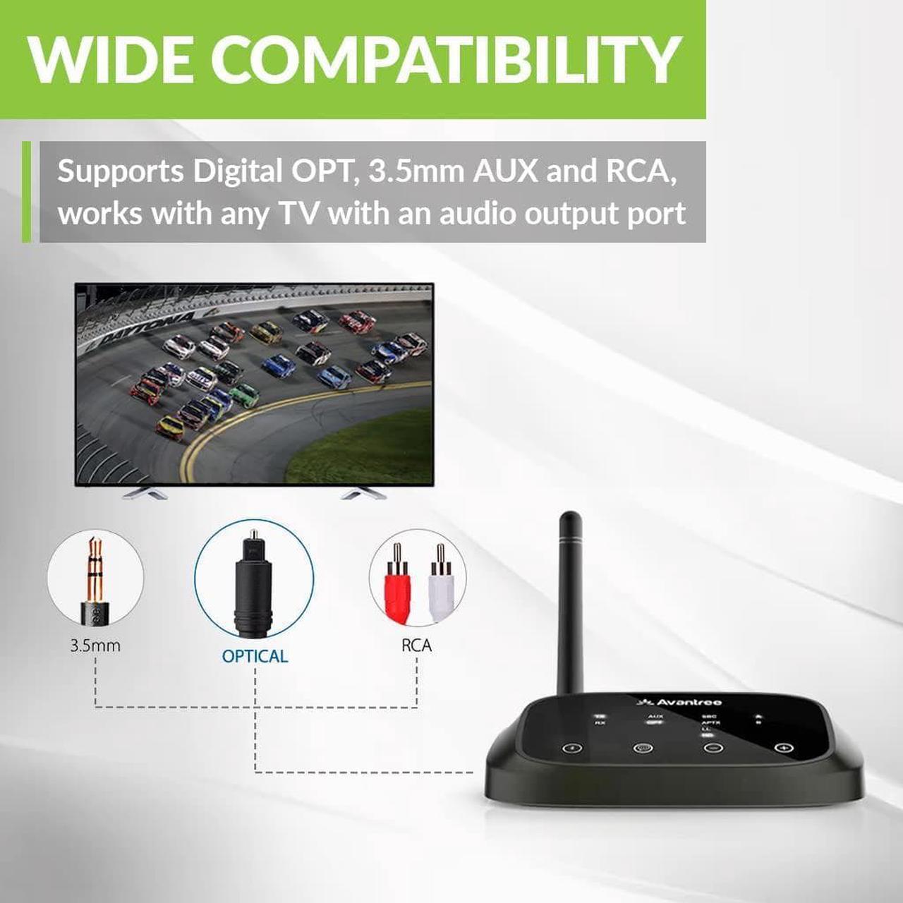 Alt view image 7 of 7 - Avantree Oasis Plus Bluetooth Transmitter & Receiver for TV, Easy to Install, Soundbar PassThrough, aptX Low Latency & HD Audio Adapter for 2 Headphones