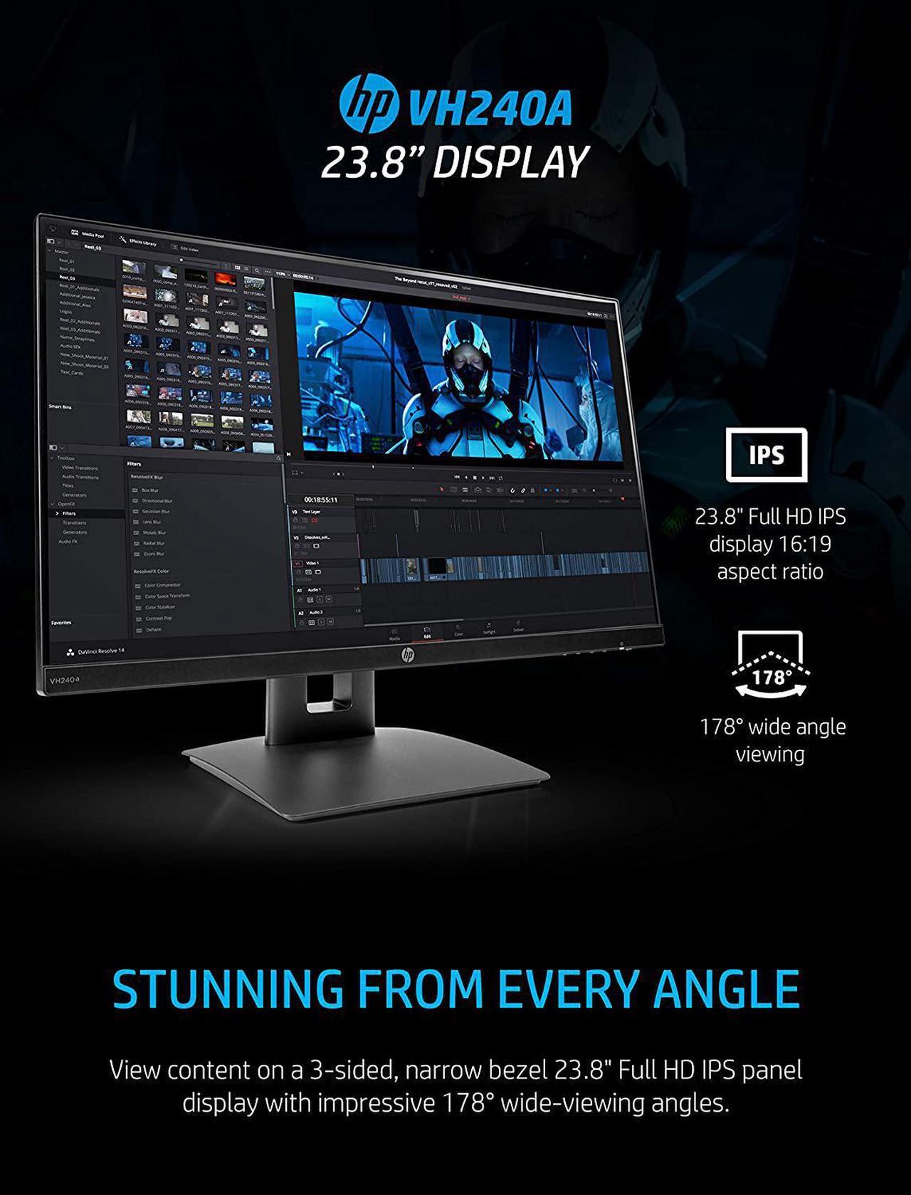 Alt view image 17 of 20 - HP VH240a 23.8" Full HD 1920 x 1080 60 Hz 5ms (GTG) HDMI, VGA LED Backlight IPS Monitor
