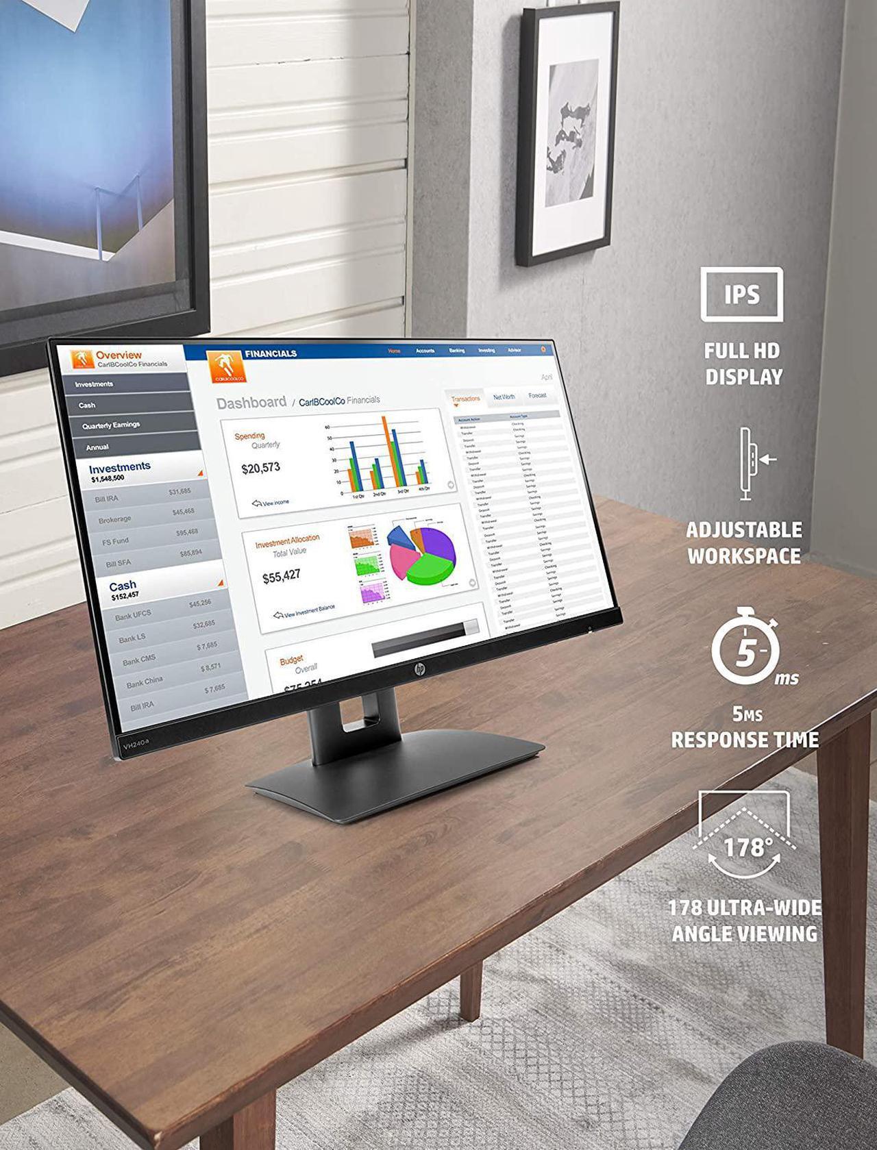 Alt view image 18 of 20 - HP VH240a 23.8" Full HD 1920 x 1080 60 Hz 5ms (GTG) HDMI, VGA LED Backlight IPS Monitor