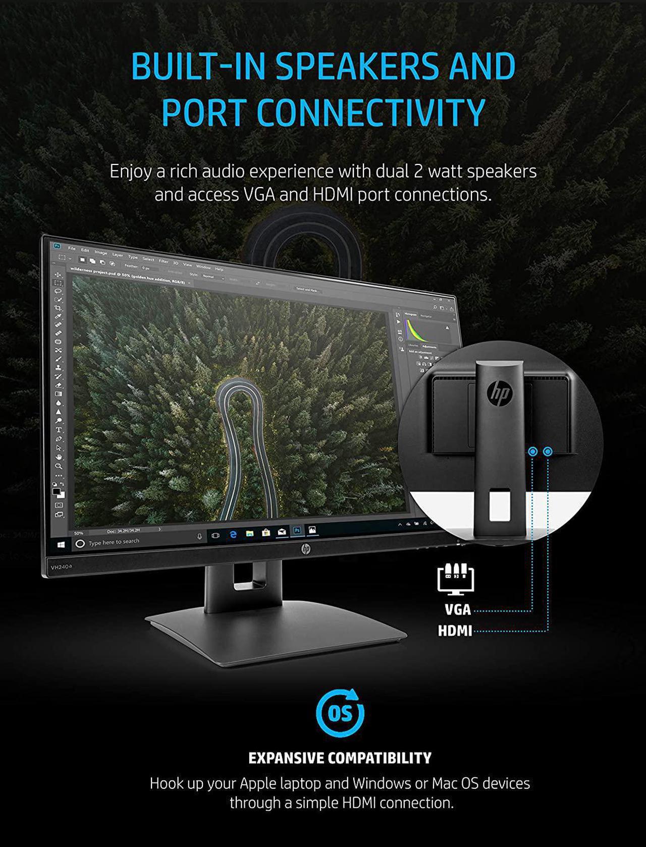 Alt view image 20 of 20 - HP VH240a 23.8" Full HD 1920 x 1080 60 Hz 5ms (GTG) HDMI, VGA LED Backlight IPS Monitor