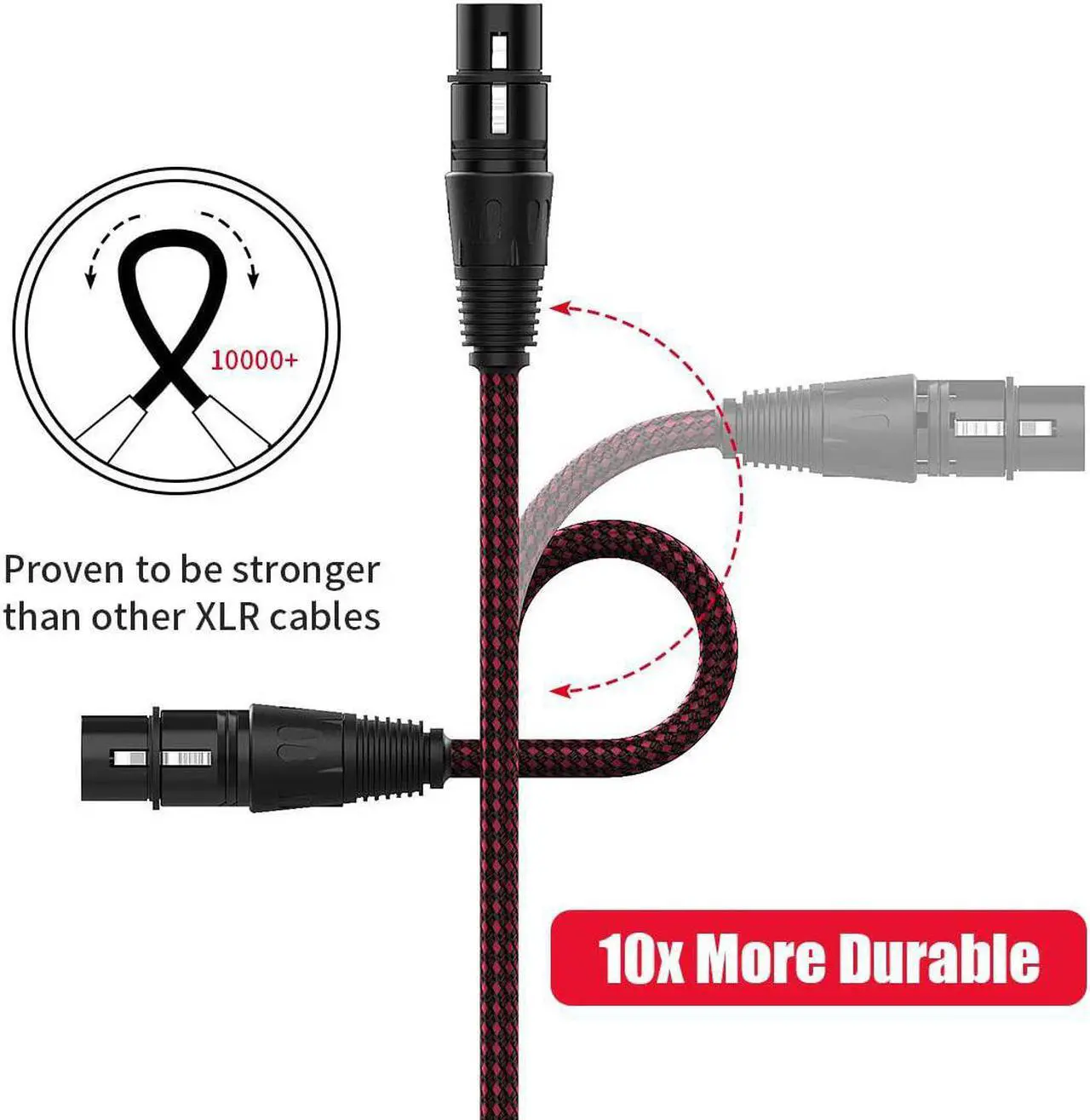 Alt view image 4 of 7 - XLR Cable 6ft 2Pack, Heavy Duty Nylon Braided XLR Microphone Cable Male to Female 3Pin Balanced Microphone Cable Compatible with Shure SM Microphone, Behringer, Speaker Systems