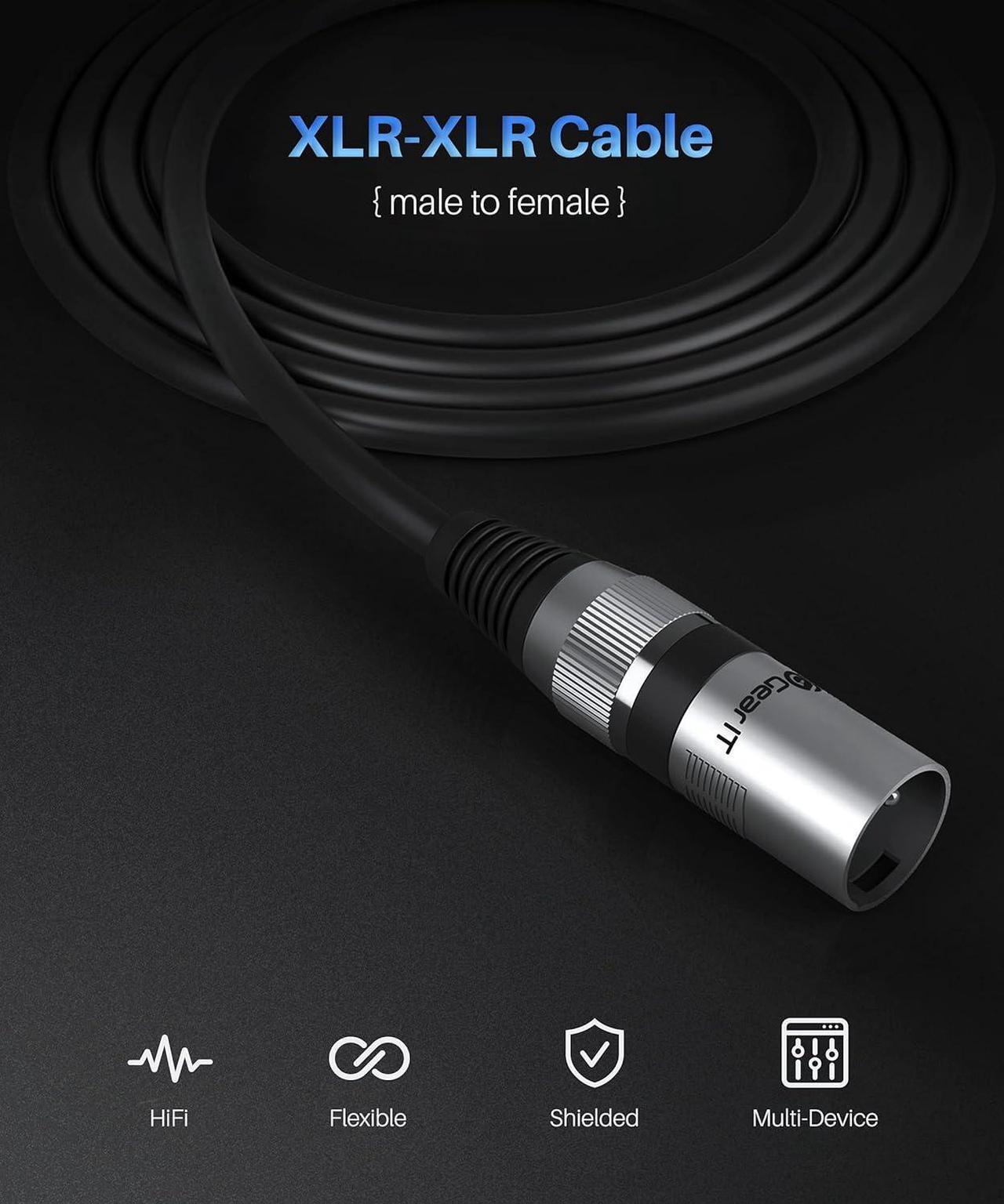 Alt view image 2 of 7 - XLR to XLR Microphone Cable (1 Feet 2 Pack) XLR Male to Female Mic Cable 3-Pin Balanced Shielded XLR Cable for Mic Mixer Recording Studio Podcast - Black 1Ft 2 Pack
