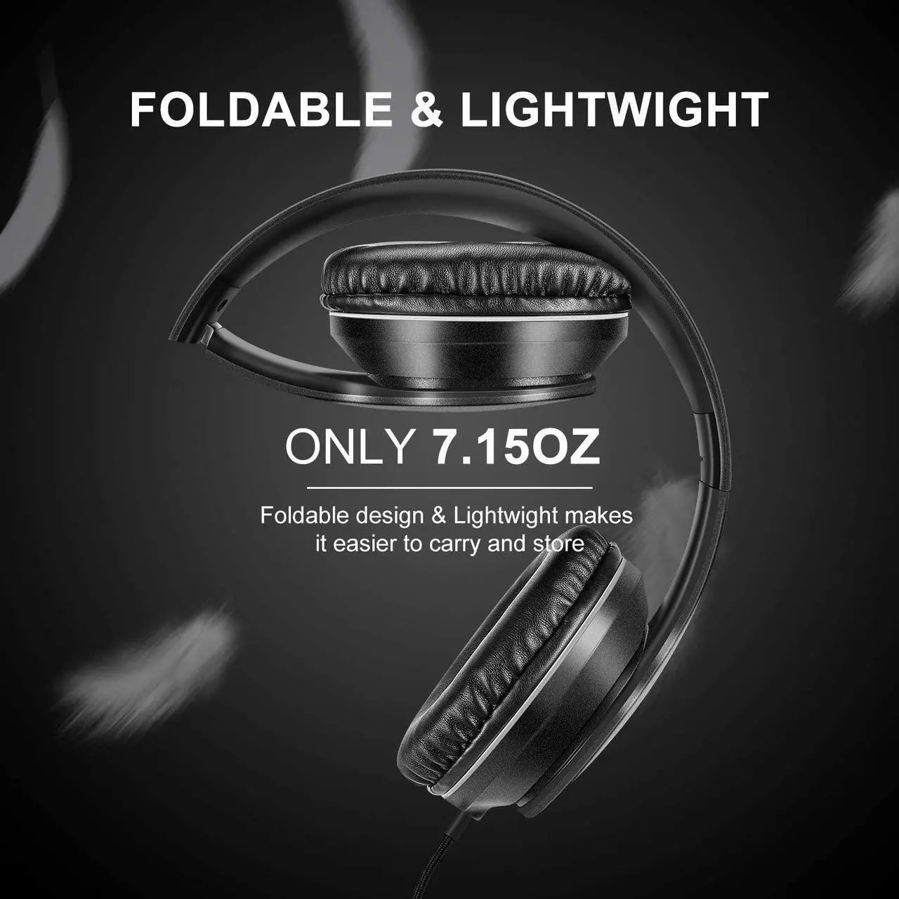 Alt view image 3 of 7 - LORELEI X6 Over-Ear Headphones with Microphone, Lightweight Foldable & Portable Stereo Bass Headphones with 1.45M No-Tangle, Wired Headphones for Smartphone Tablet MP3 / 4 (Space Black)