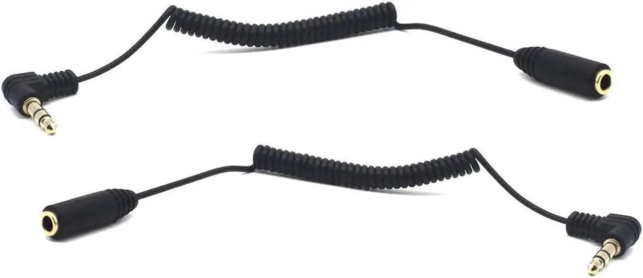 Main image of 30cm 3.5mm TRS Extension Audio Coiled Cable 90 Degree Angle Male to Straight Female 1/8 3.5mm 3 Pole Jack Stereo Headphone Aux Spring Spiral Cord 2 Pack OD 1.5mm