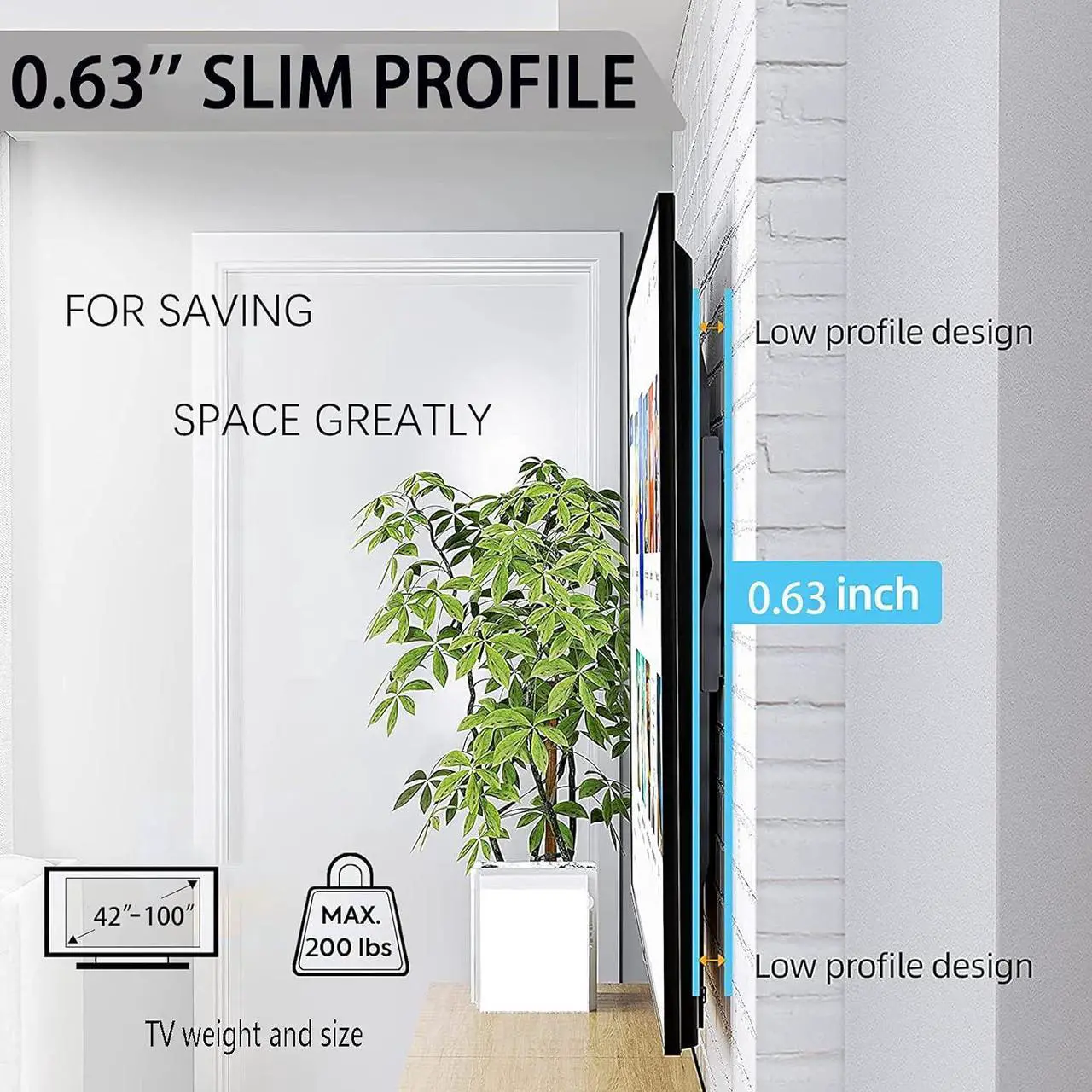 Alt view image 3 of 7 - Fixed TV Wall Mounts- Low Profile TV Bracket Mounts for Most 42-100" LED/LCD Flat Screen TVs, 0.63''Ultra Slim, Max.VESA 800X600, Up to 220lbs Capacity