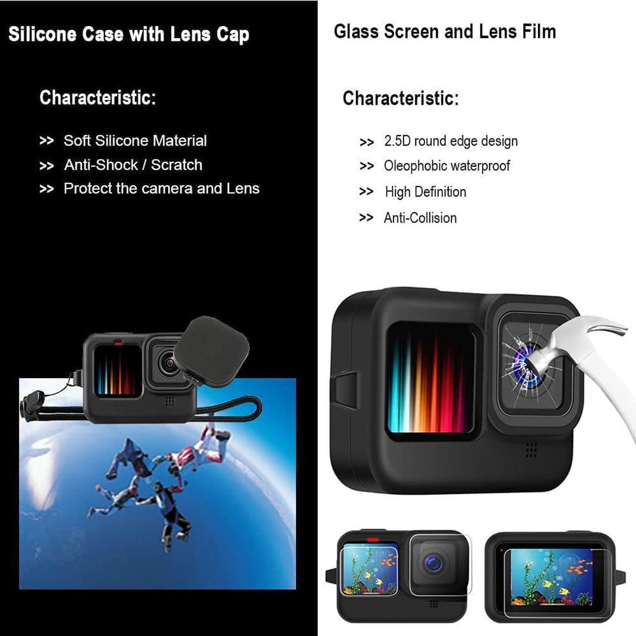 Alt view image 5 of 7 - Accessories Kit for Gopro Hero 13 12 11 10 9 Black Waterproof Housing Silicone Case Glass Screen Protector Bundle for Go pro Gopro13 Gopro12 Gopro11 Gopro10 Hero13 Hero12 Hero11 Hero10 Camera 62E