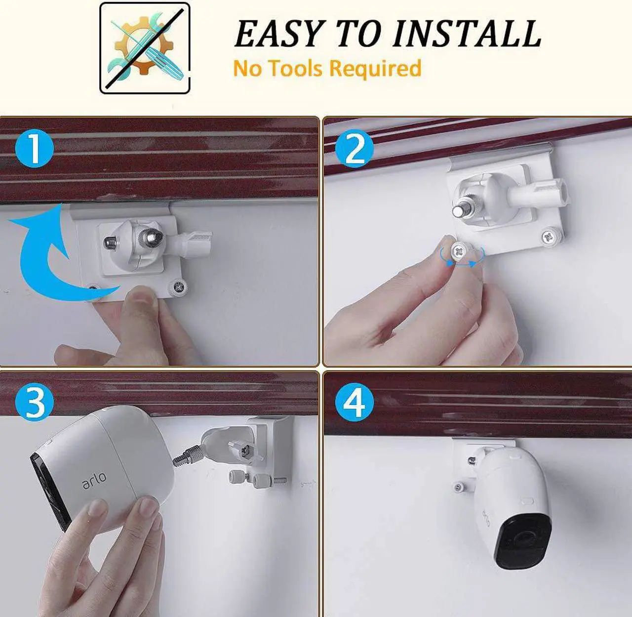 Alt view image 3 of 7 - HOLACA Vinyl Siding Clips for Arlo,Stick Up Cam Roelink ZUMIMALL Eufy Security Camera, Hanger Hooks for Mounting Security Camera, Weatherproof Stainless Steel Material (2 Pack, White)