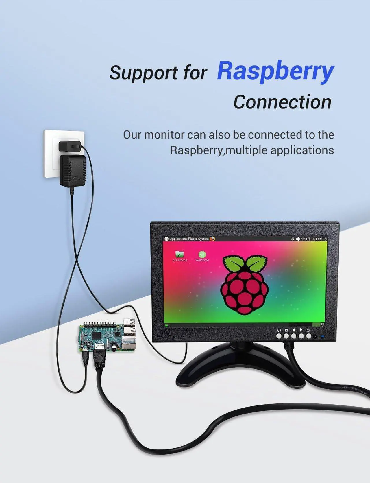 Alt view image 6 of 7 - Eyoyo 8 inch Small HDMI LCD Monitor, Portable 1280x720 16:9 IPS Metal Housing Screen Support HDMI/VGA/AV/BNC Input with Wall Bracket&Remote Control for PC, CCTV,Security Camera,Raspberry pi Computer