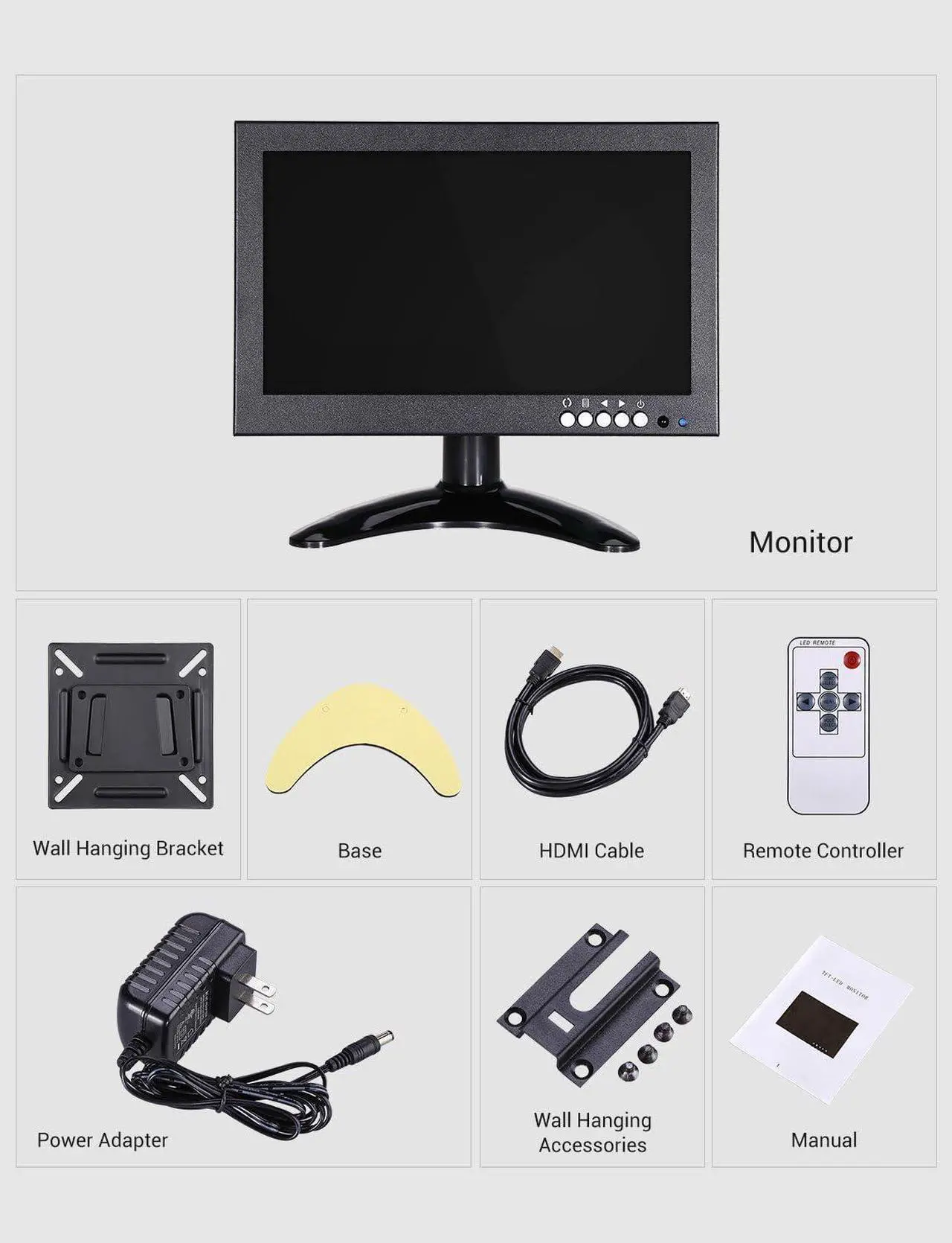 Alt view image 7 of 7 - Eyoyo 8 inch Small HDMI LCD Monitor, Portable 1280x720 16:9 IPS Metal Housing Screen Support HDMI/VGA/AV/BNC Input with Wall Bracket&Remote Control for PC, CCTV,Security Camera,Raspberry pi Computer