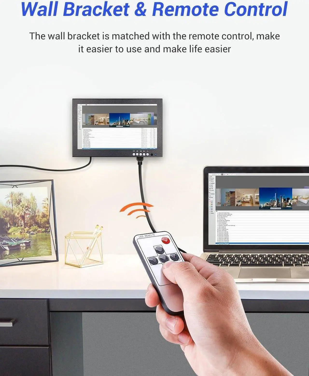Alt view image 4 of 7 - Eyoyo 8 inch Small HDMI LCD Monitor, Portable 1280x720 16:9 IPS Metal Housing Screen Support HDMI/VGA/AV/BNC Input with Wall Bracket&Remote Control for PC, CCTV,Security Camera,Raspberry pi Computer