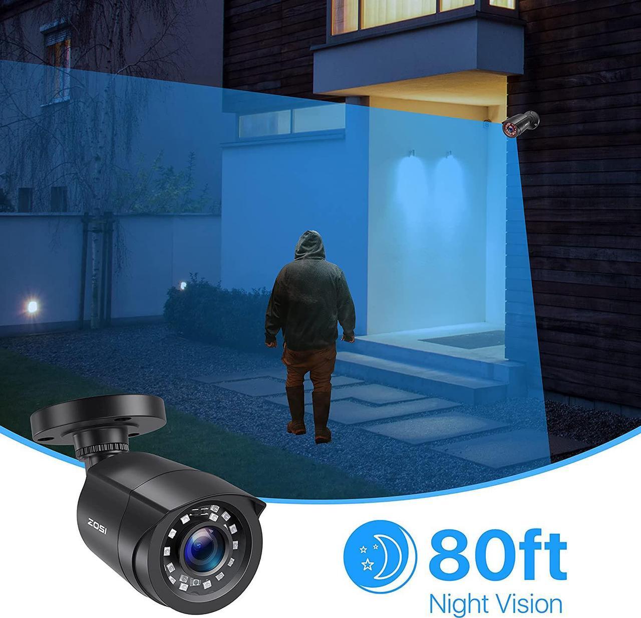 Alt view image 4 of 7 - ZOSI 1080P 4 Pack HD TVI Security Cameras, 80ft Night Vision, Outdoor Indoor Weatherproof Bullet Camera for 1080P/5MP/4K HD TVI Analog CCTV DVR System
