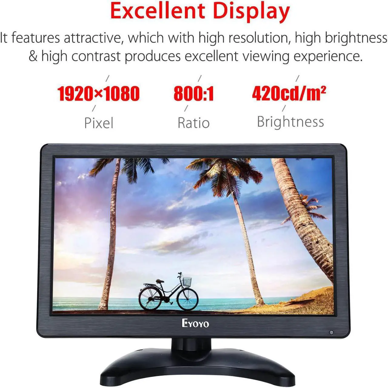 Alt view image 2 of 7 - Eyoyo 12 inch HD 1920x1080 IPS LCD HDMI Monitor Screen Input Audio Video Display with BNC Cable for PC Computer Camera DVD Security CCTV DVR Home Office Surveillance