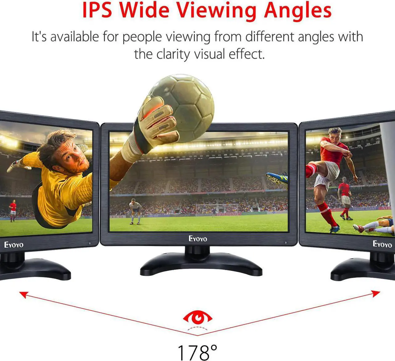 Alt view image 3 of 7 - Eyoyo 12 inch HD 1920x1080 IPS LCD HDMI Monitor Screen Input Audio Video Display with BNC Cable for PC Computer Camera DVD Security CCTV DVR Home Office Surveillance