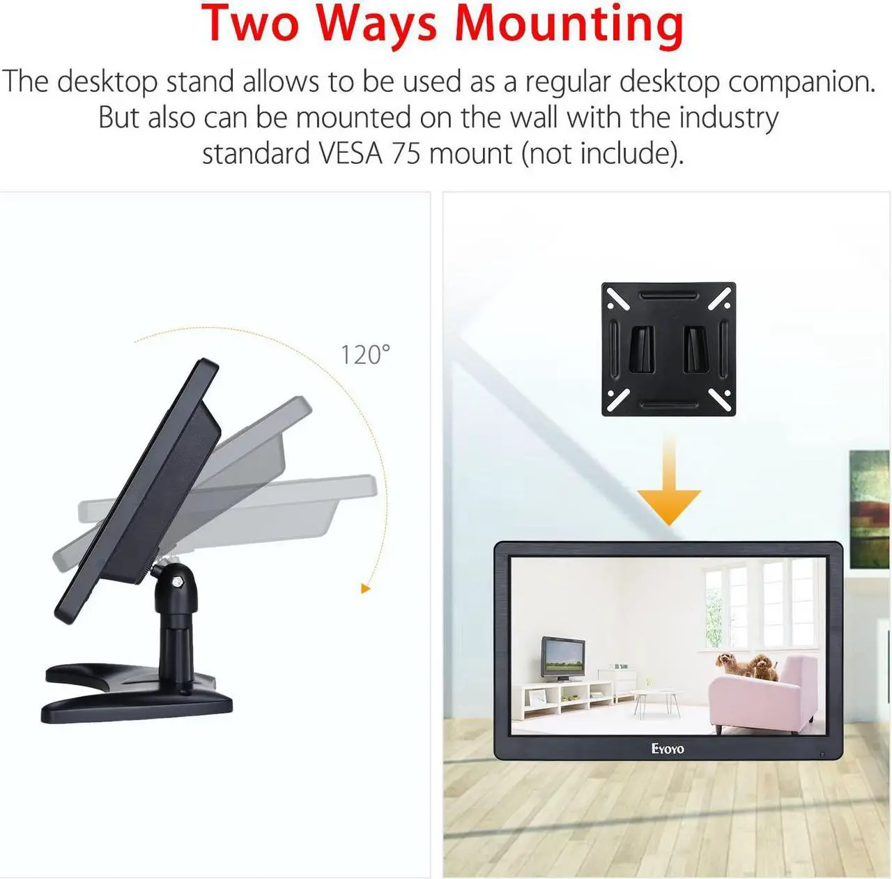 Alt view image 4 of 7 - Eyoyo 12 inch HD 1920x1080 IPS LCD HDMI Monitor Screen Input Audio Video Display with BNC Cable for PC Computer Camera DVD Security CCTV DVR Home Office Surveillance