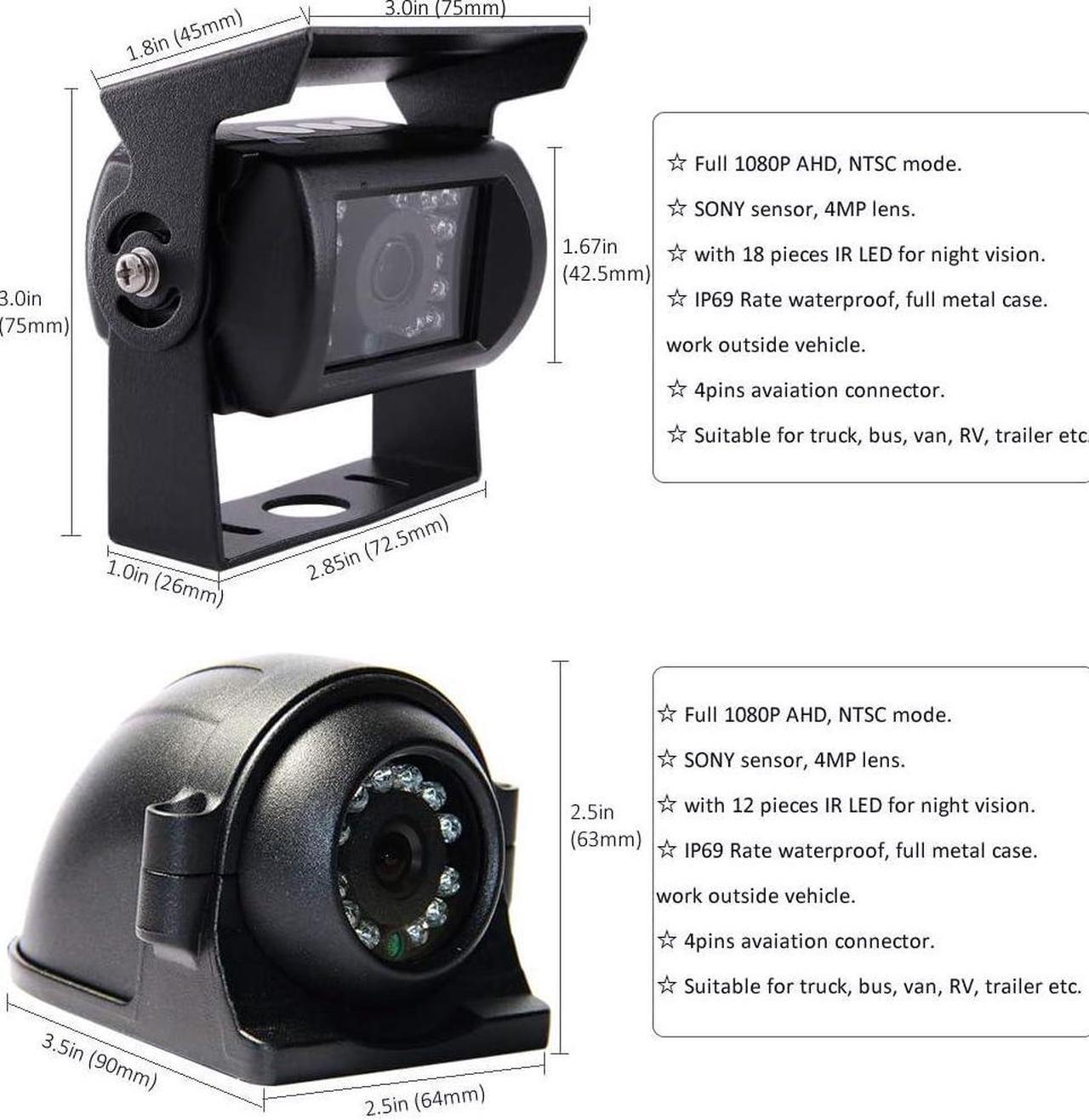 Alt view image 2 of 7 - JOINLGO 4-CH 1080P AHD Mobile Vehicle Car DVR Video Recorder Kit with Night Vision Waterproof Side Front Rear View Car Camera 7 inches IPSMonitor for Truck Van Bus