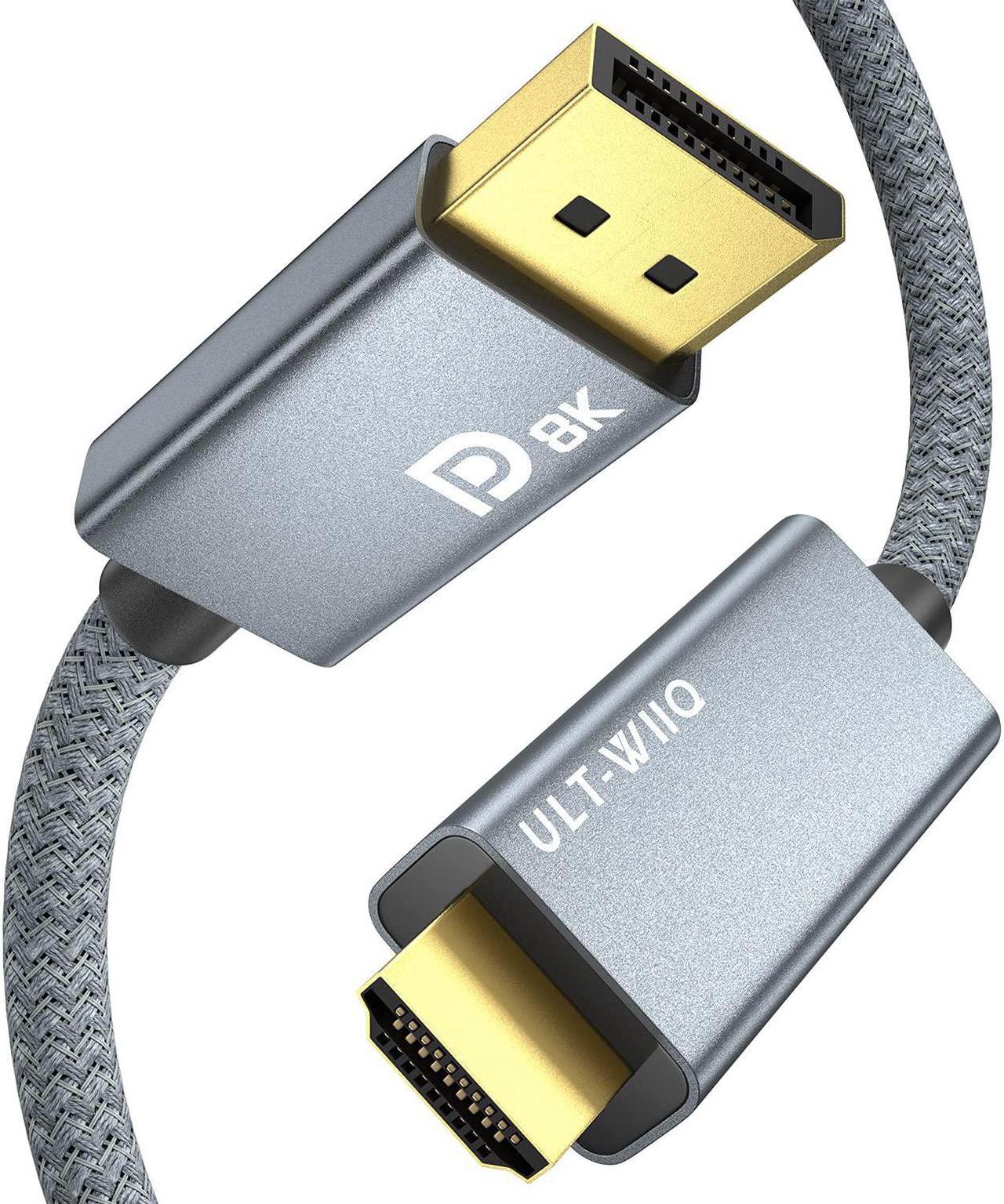 8K DisplayPort to HDMI Cable 9.9ft, DP 1.4 to HDMI 2.1 Video Cable, Support 8K, 4K@120Hz/144Hz, 2K@240Hz, Dynamic HDR, Dolby Vision, HDCP 2.3, DSC 1.2a for PC, HP, DELL, AMD, NVIDIA Graphics